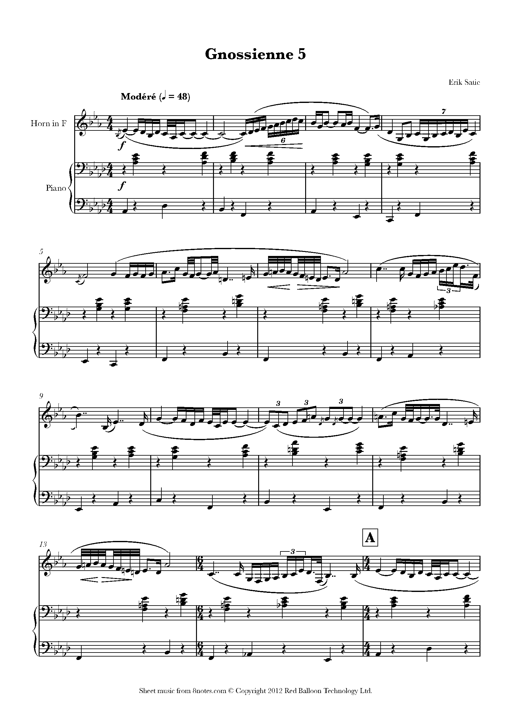 Satie, Erik - Gnossienne No. 5 Sheet music for French Horn 