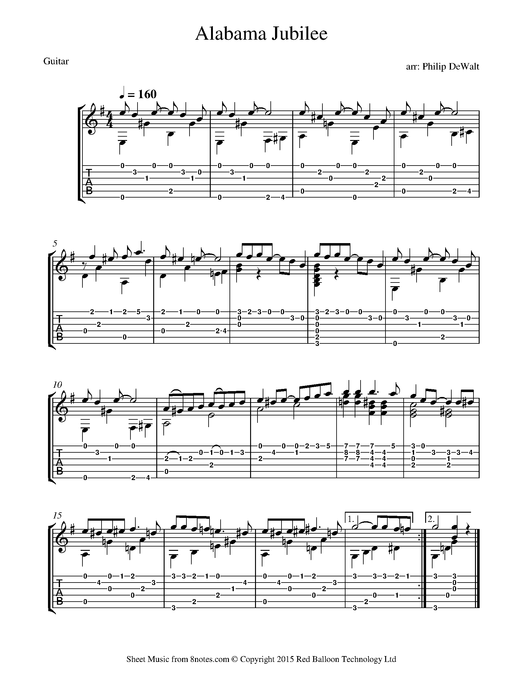 George Linus Cobb - Alabama Jubilee Sheet music for Guitar - 8notes.com