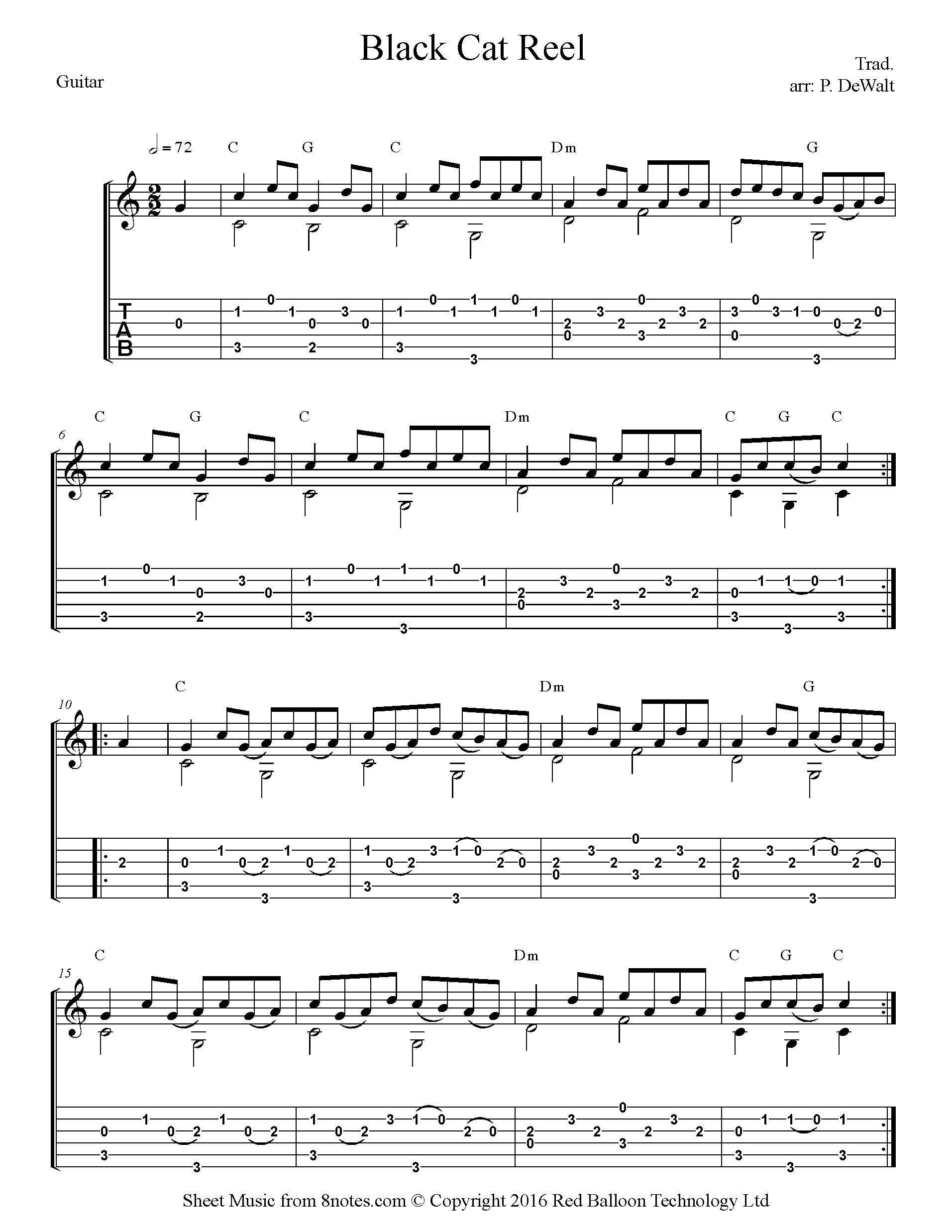 Black Cat Reel Sheet Music For Guitar - 8notes.com