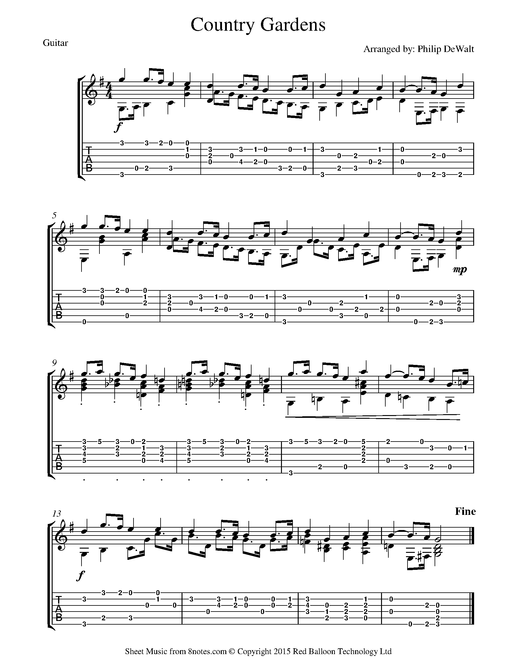 Country Gardens Sheet music for Guitar - 8notes.com