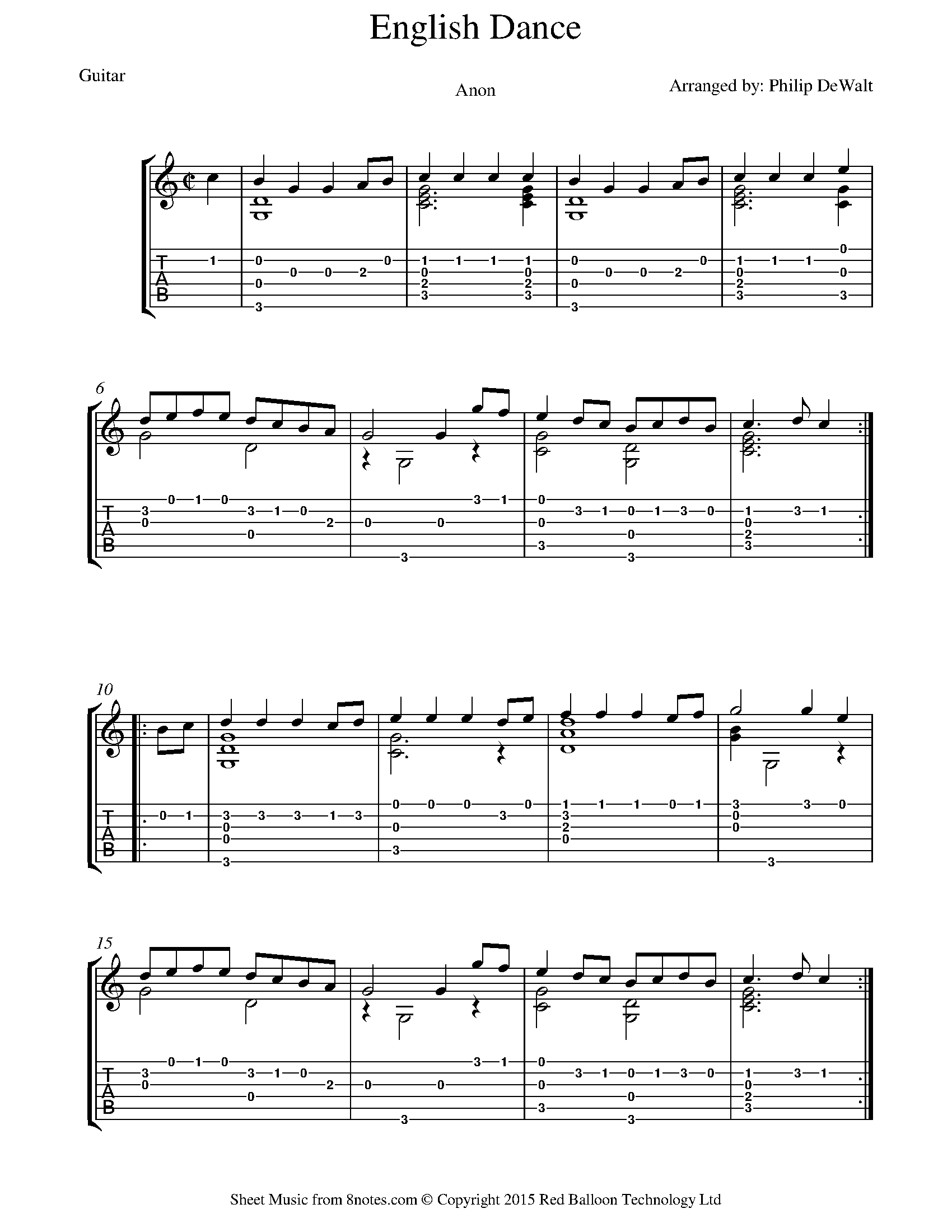 anon - English Dance Sheet music for Guitar - 8notes.com