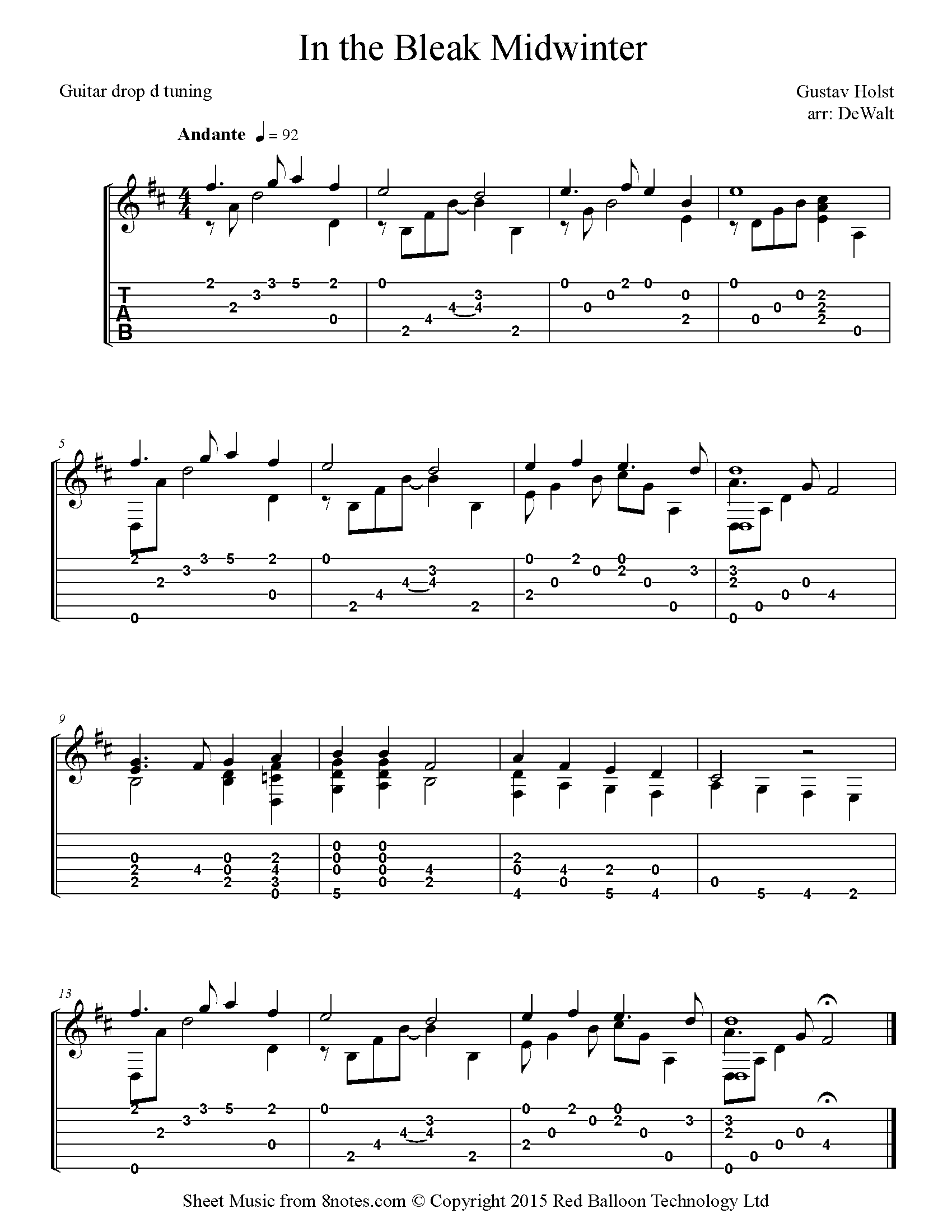 Holst In the Bleak Midwinter Sheet music for Guitar