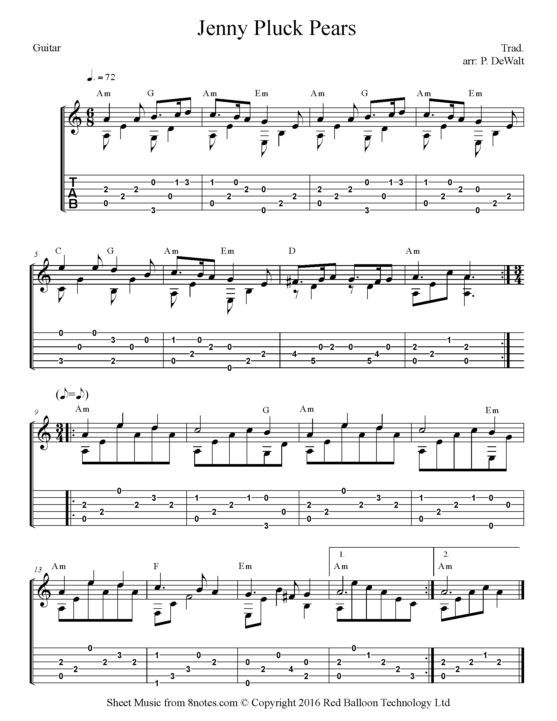 Jenny Pluck Pears Sheet music for Guitar - 8notes.com