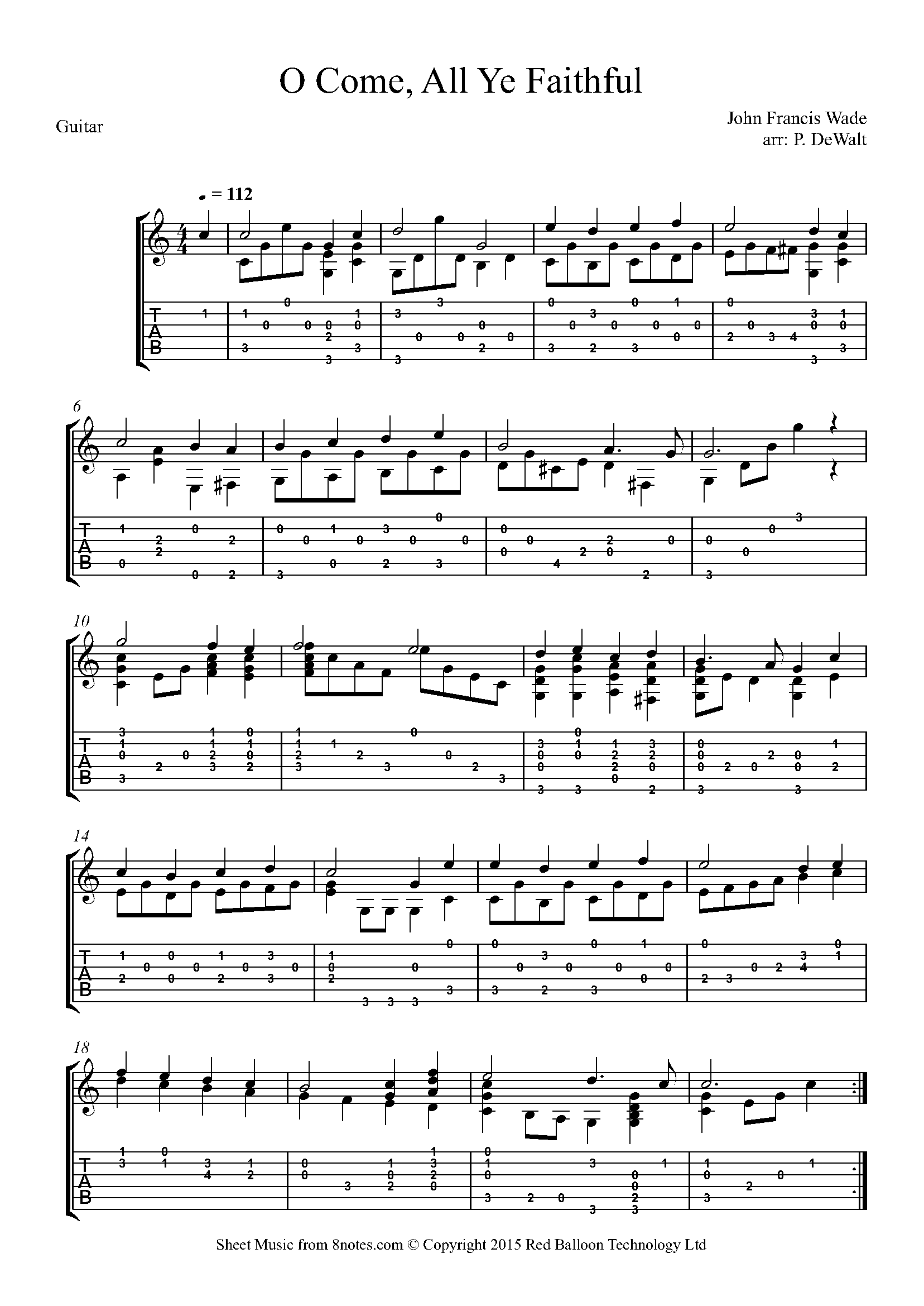 O Come, All Ye Faithful Sheet music for Guitar - 8notes.com