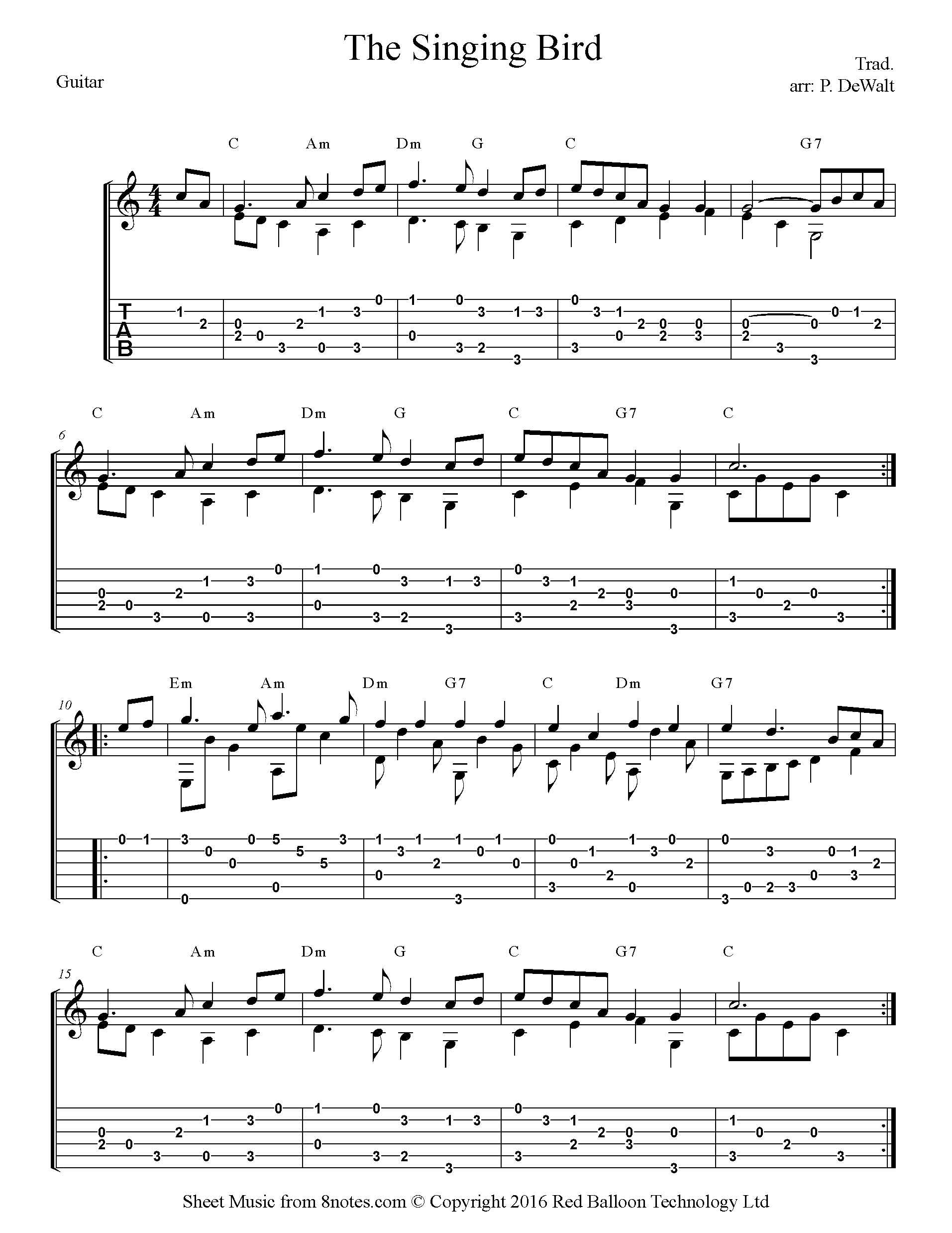 The Singing Bird Sheet Music For Guitar - 8notes.com