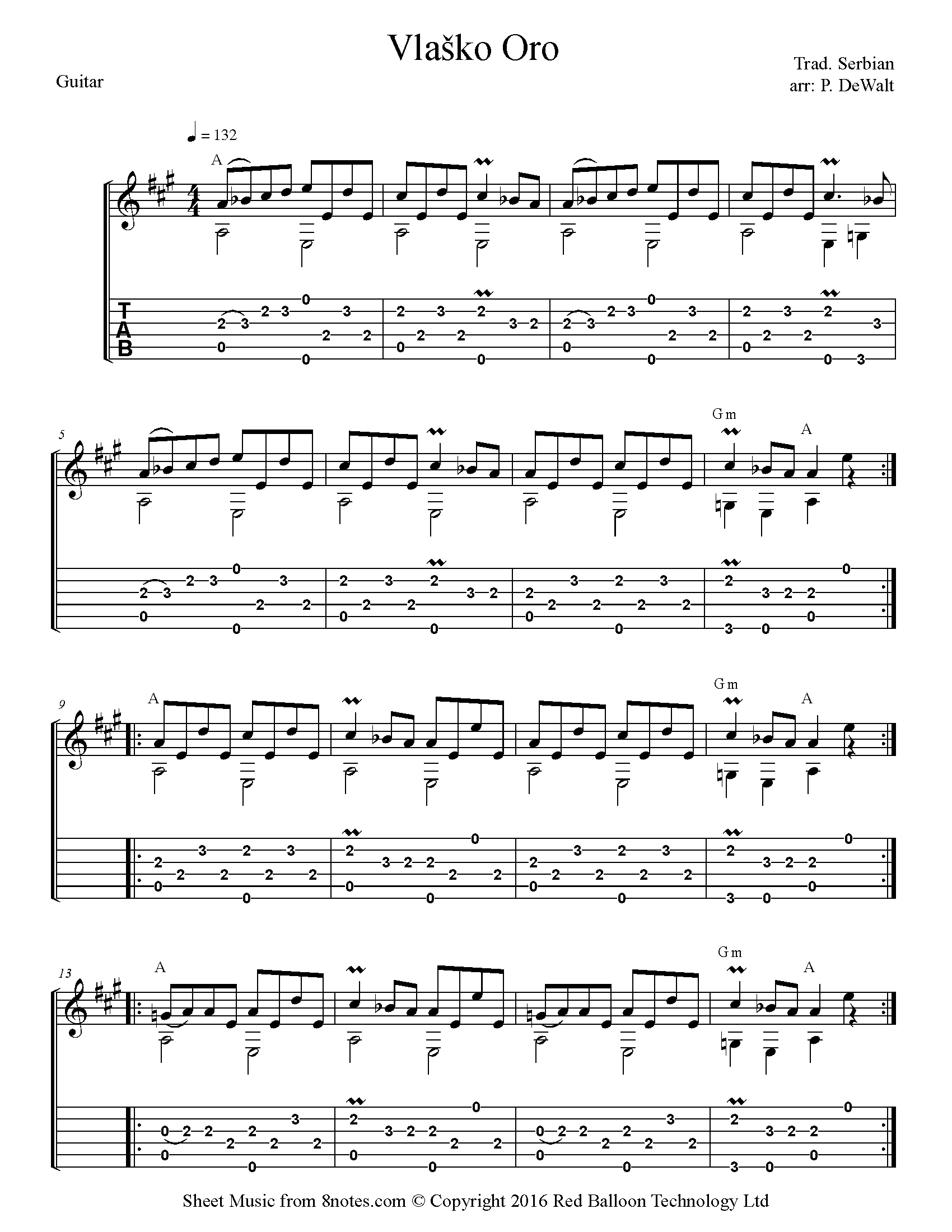 ﻿Vlaško Oro Sheet music for Guitar - 8notes.com