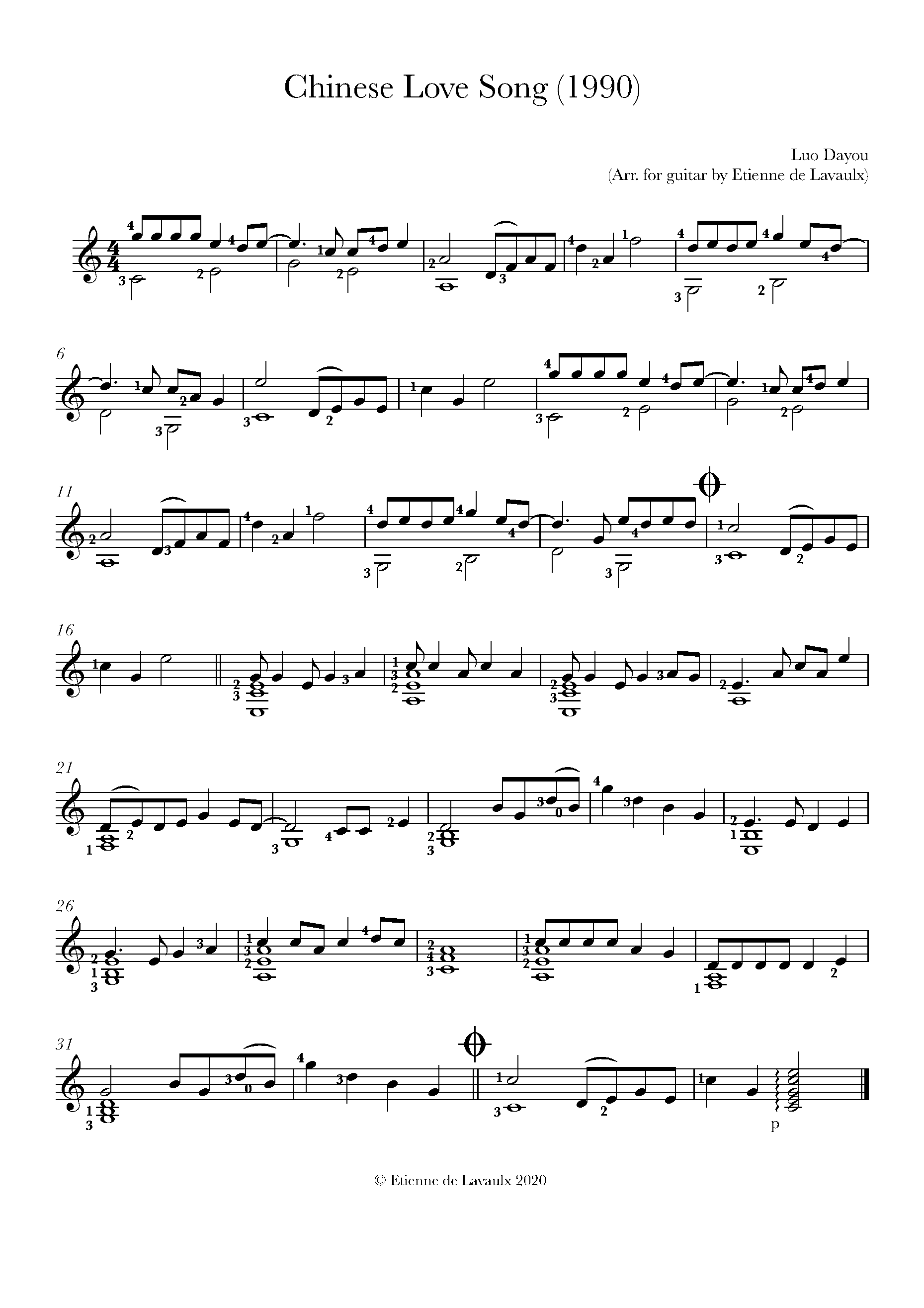 de Lavaulx - Chinese Love Song Sheet music for Guitar - 8notes.com