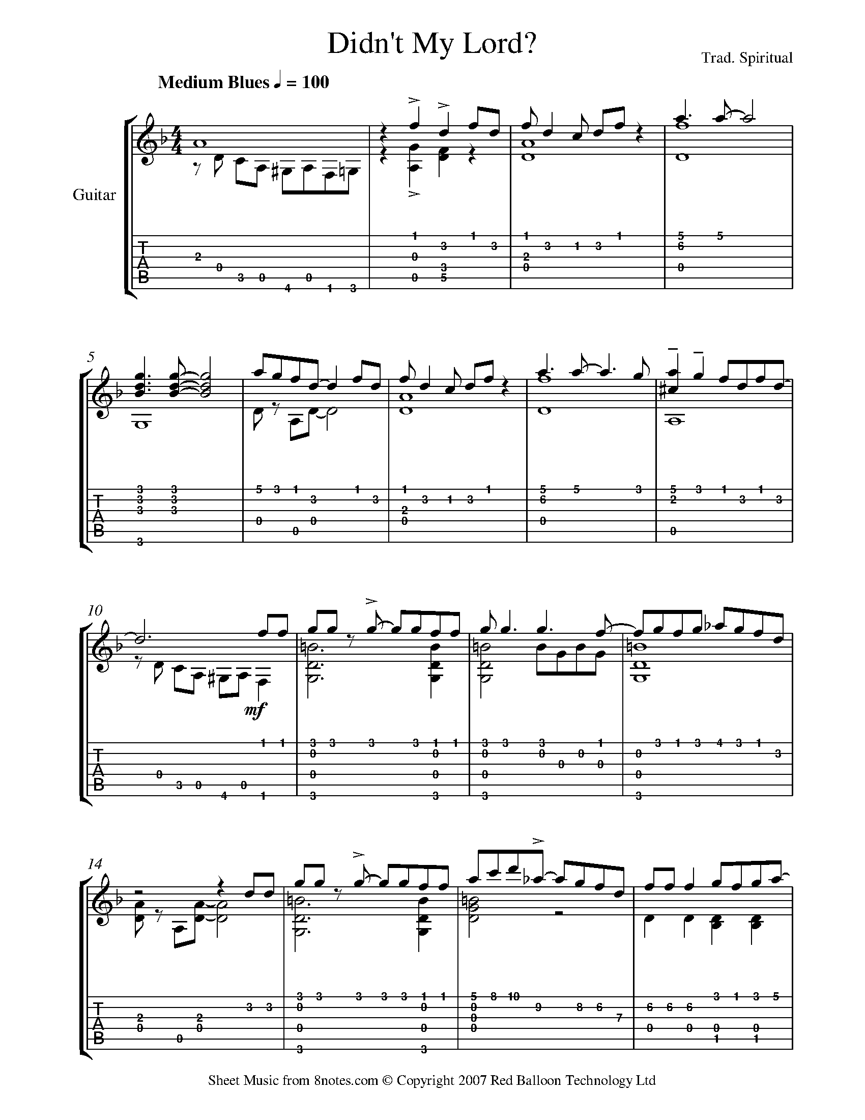 Didn't My Lord? Sheet music for Guitar - 8notes.com