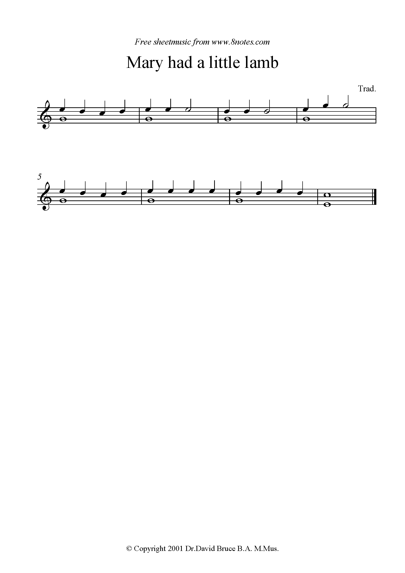 Mary Had A Little Lamb Sheet music for Guitar - 8notes.com