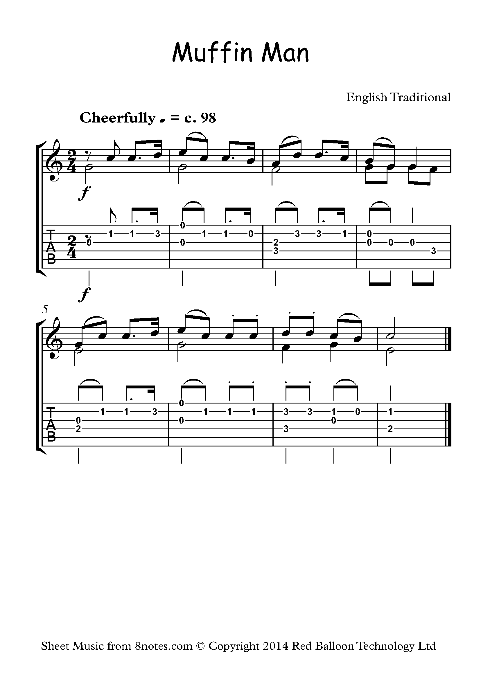 Have you seen the Muffin Man Sheet music for Guitar - 8notes.com