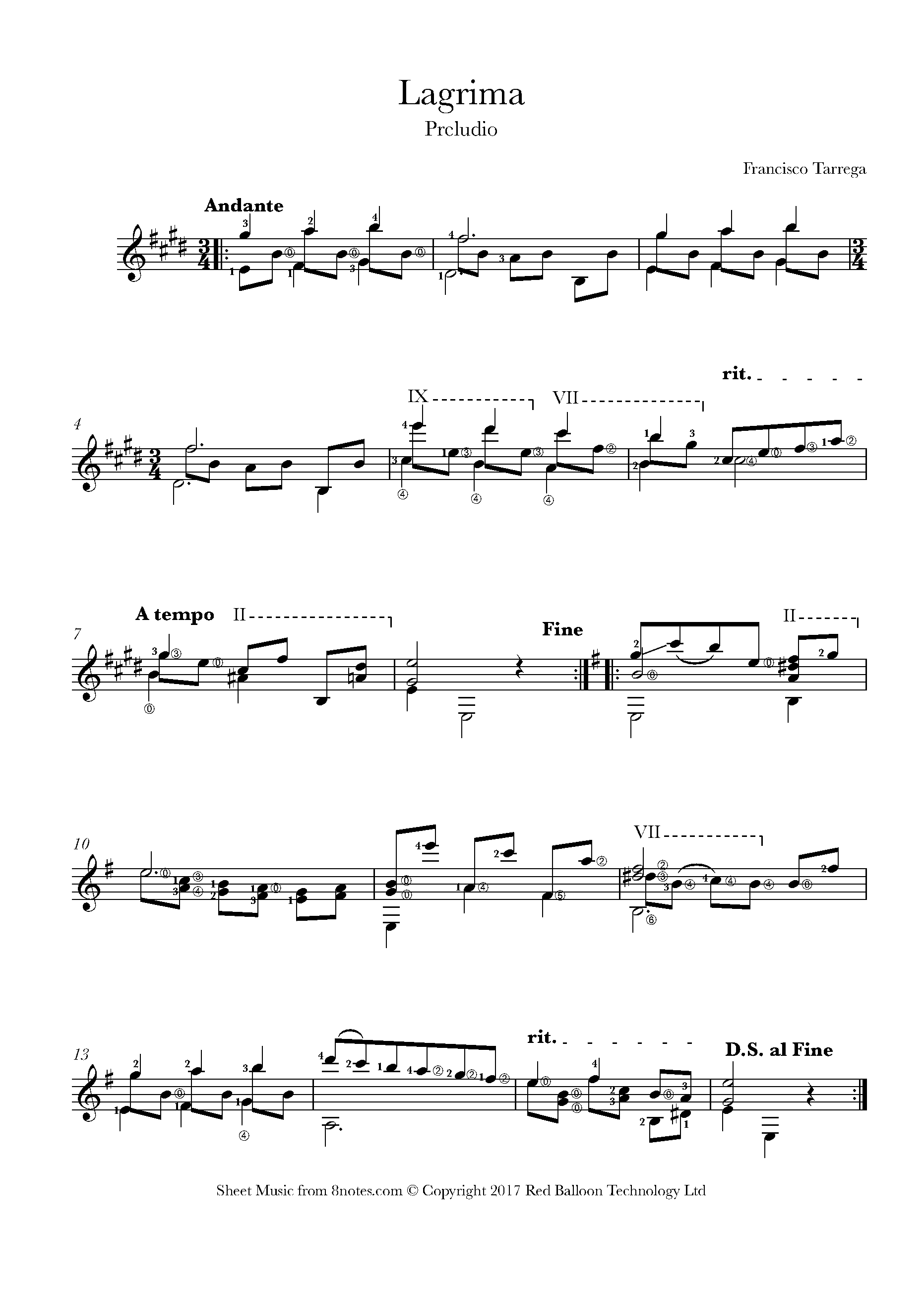 lagrima guitar sheet music