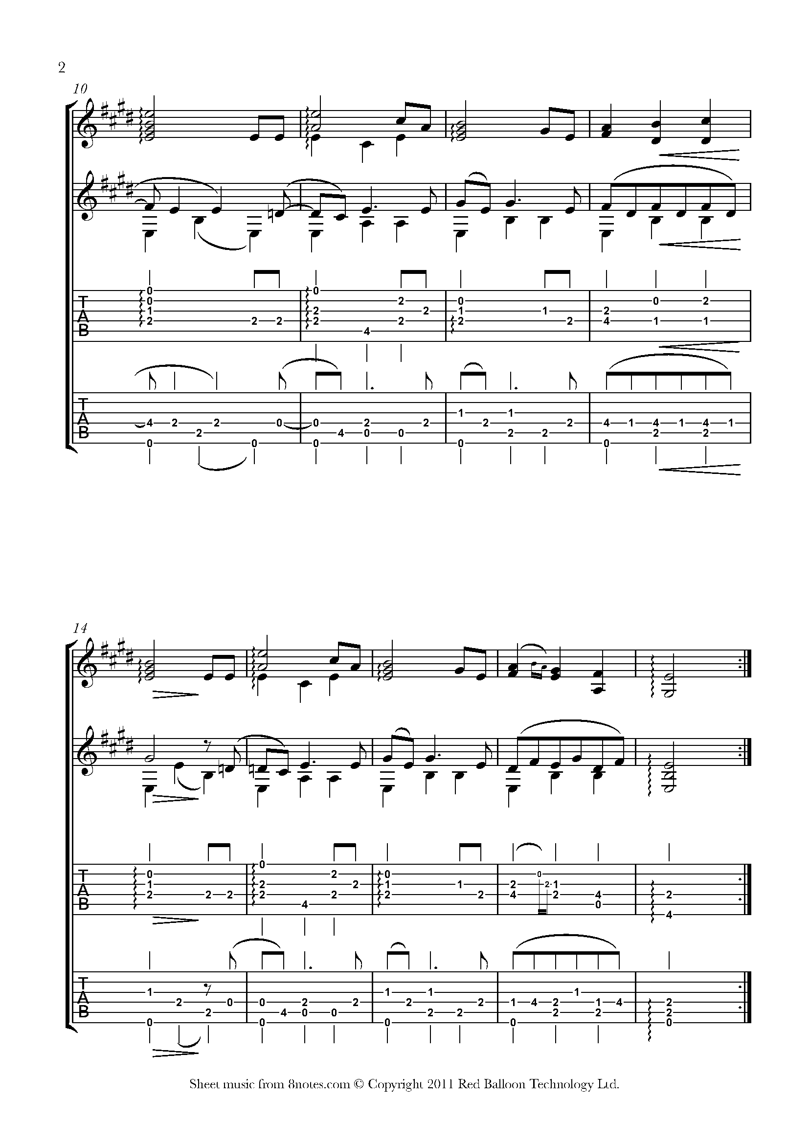 Brahms - Lullaby (Wiegenlied) Sheet Music For Guitar Duet - 8notes.com