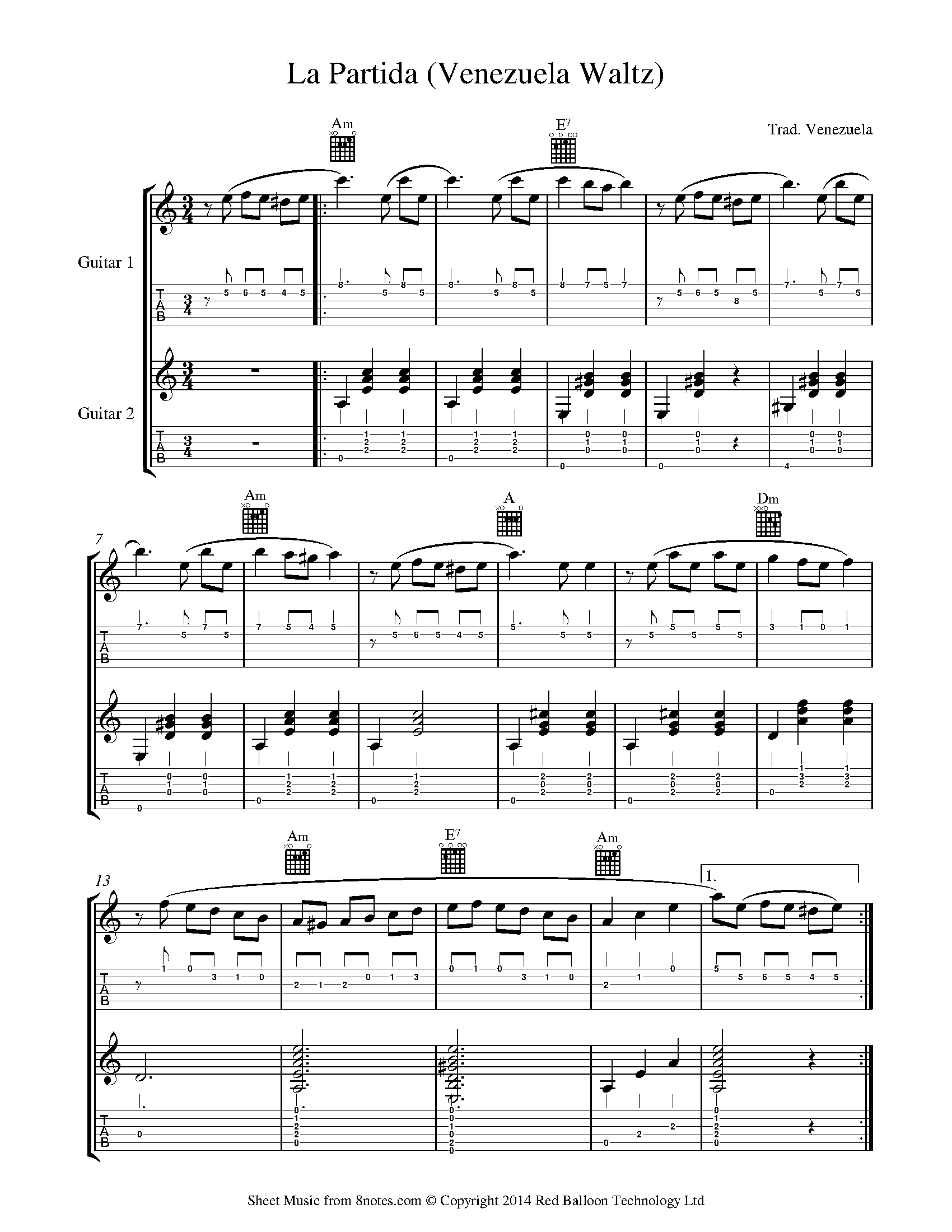 La Partida Venezuela Waltz Sheet Music For Guitar Duet