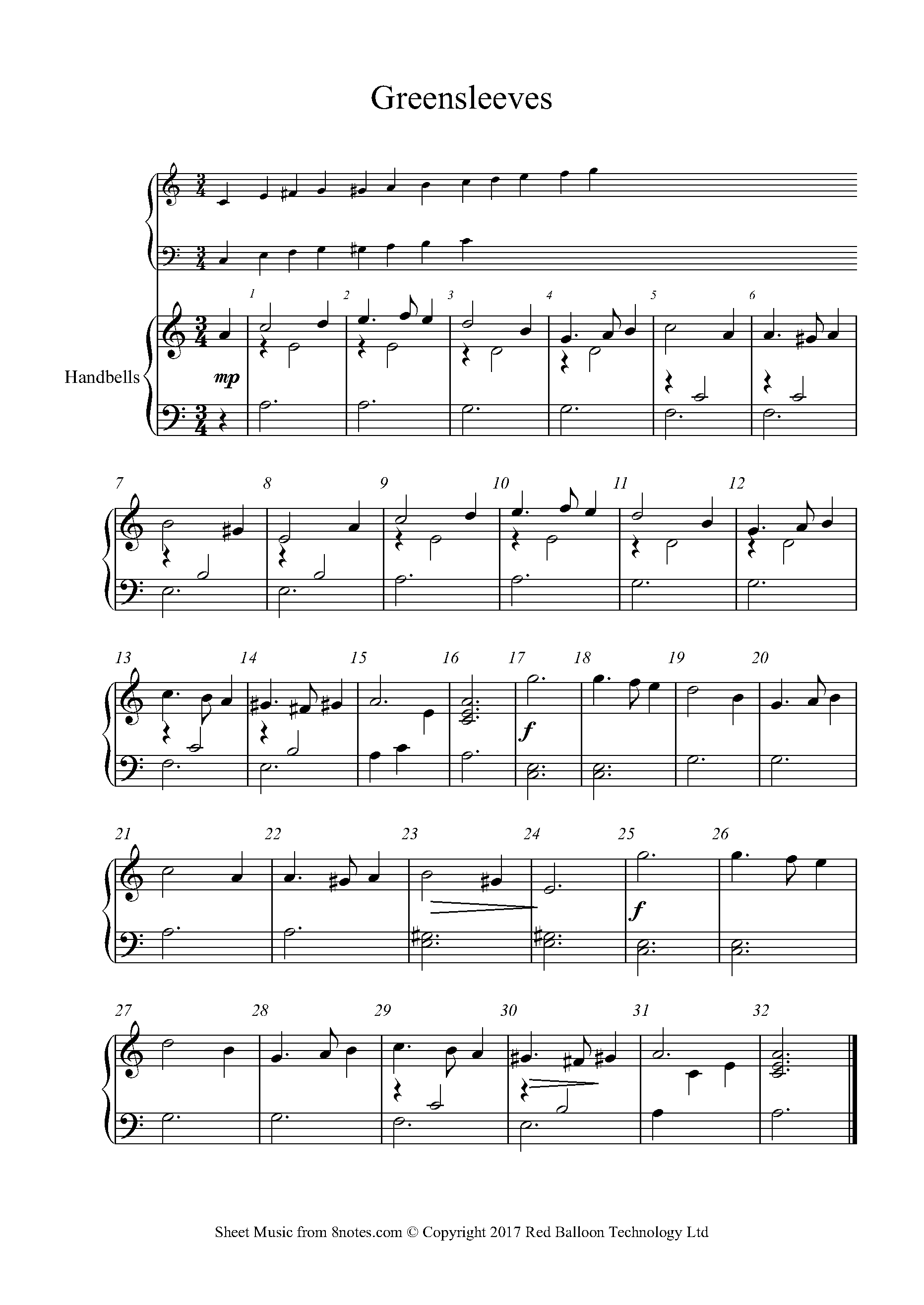 Greensleeves Sheet music for Handbells - 8notes.com