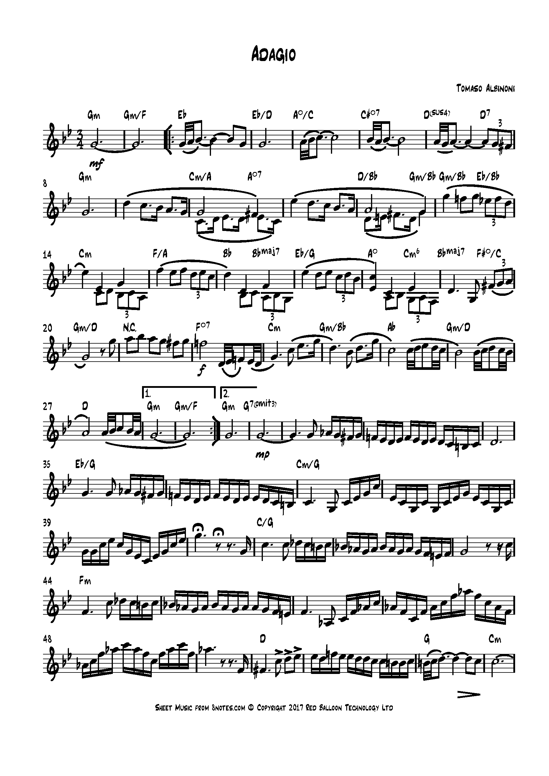 Albinoni - Adagio Sheet music for Lead Sheets - 8notes.com