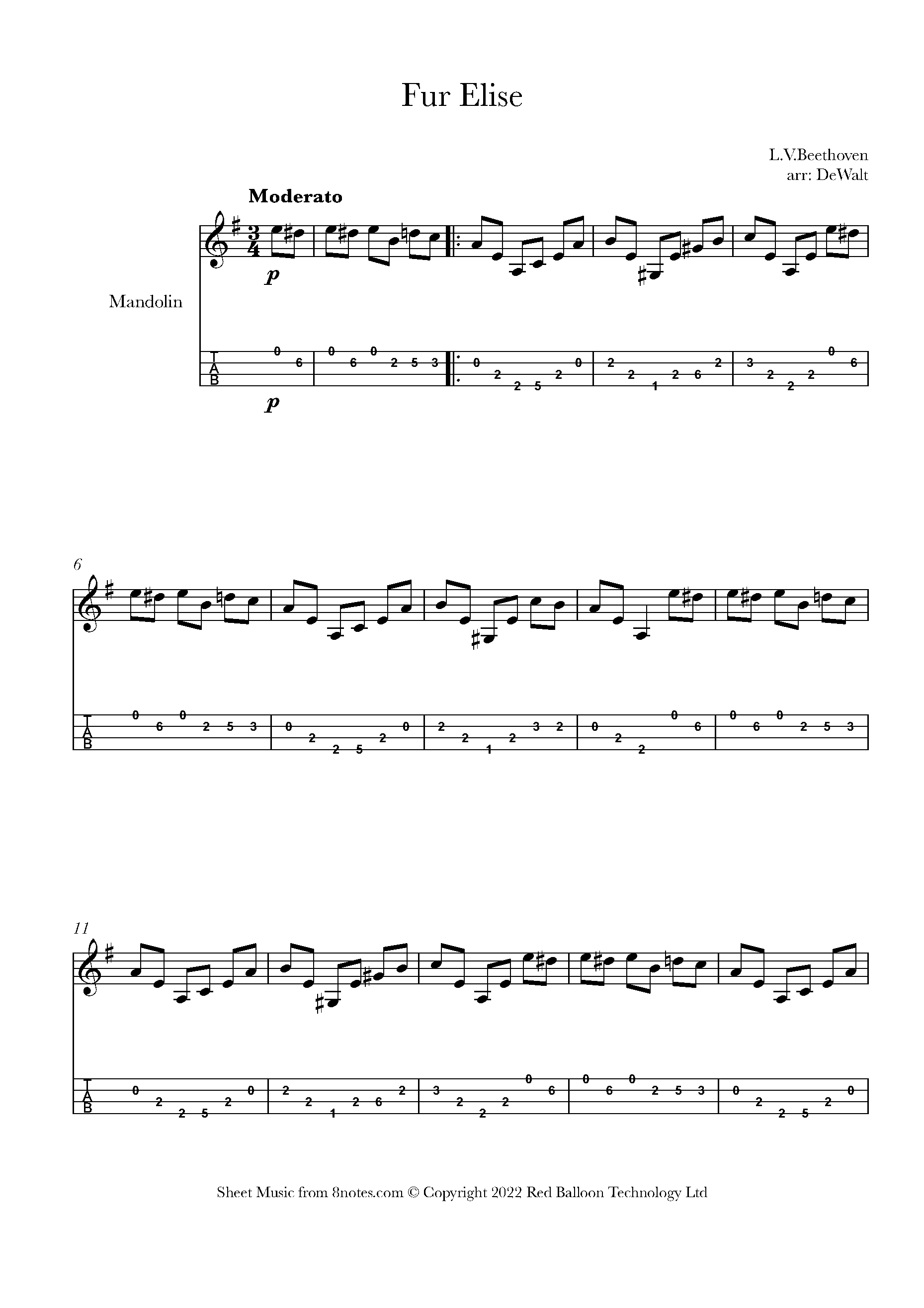 fur elise mandolin tab