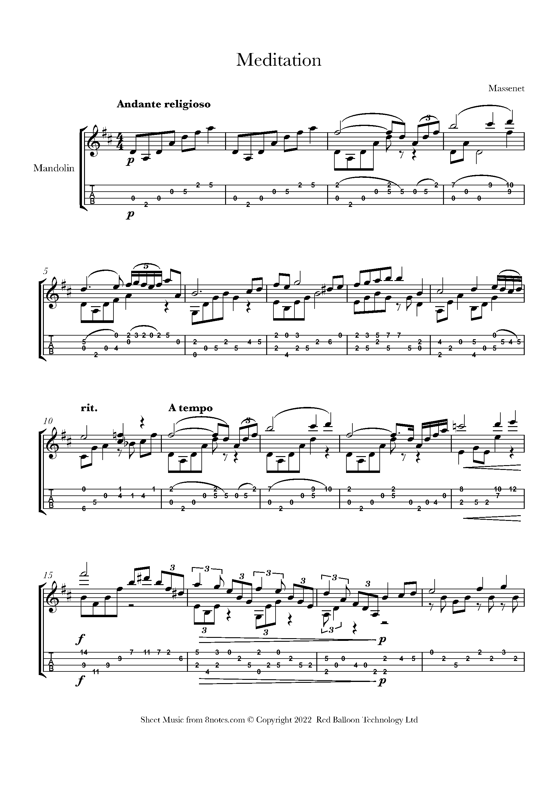 Massenet Meditation From Thais Sheet Music For Mandolin 4470