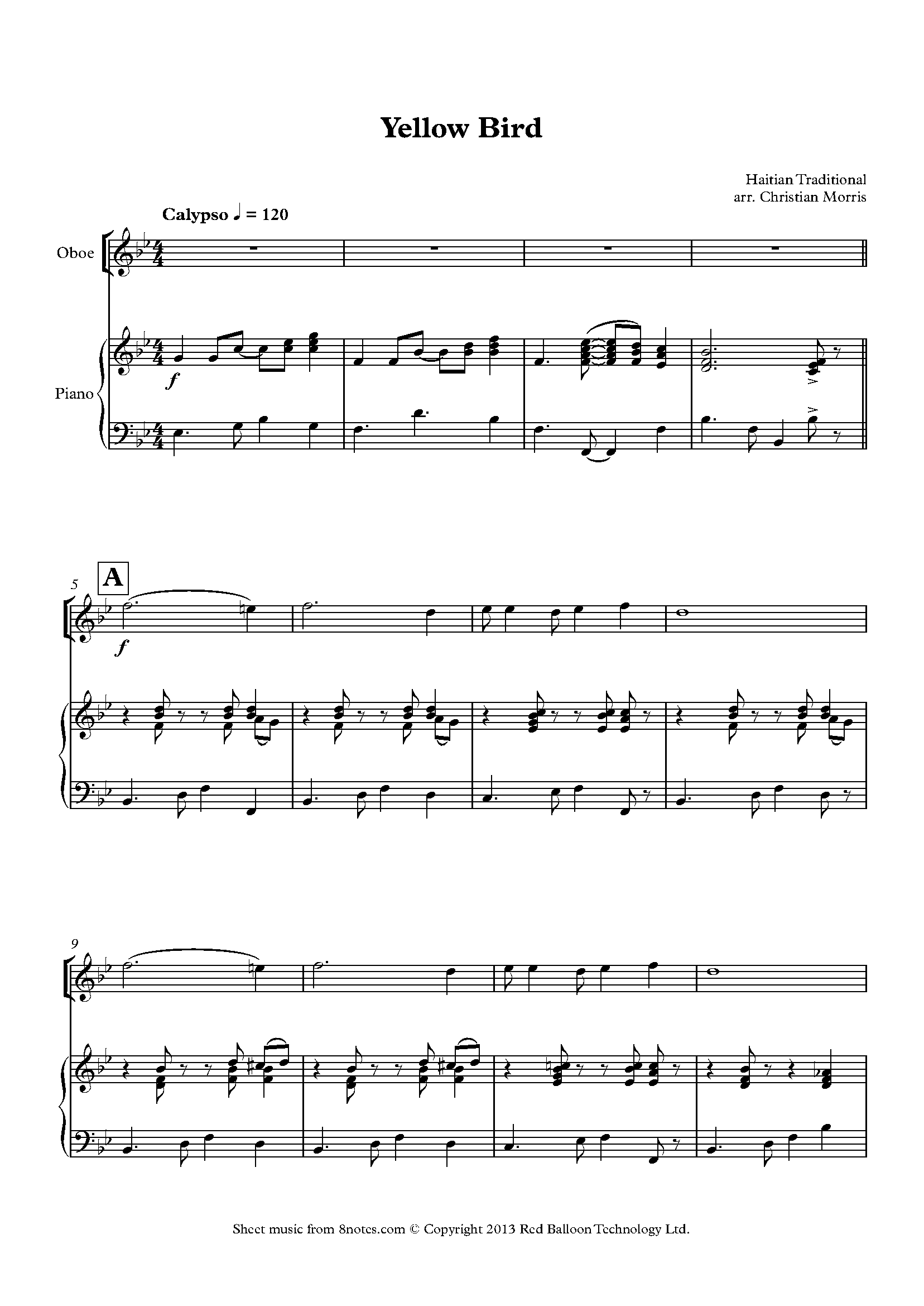 Yellow Bird Sheet music for Oboe - 8notes.com