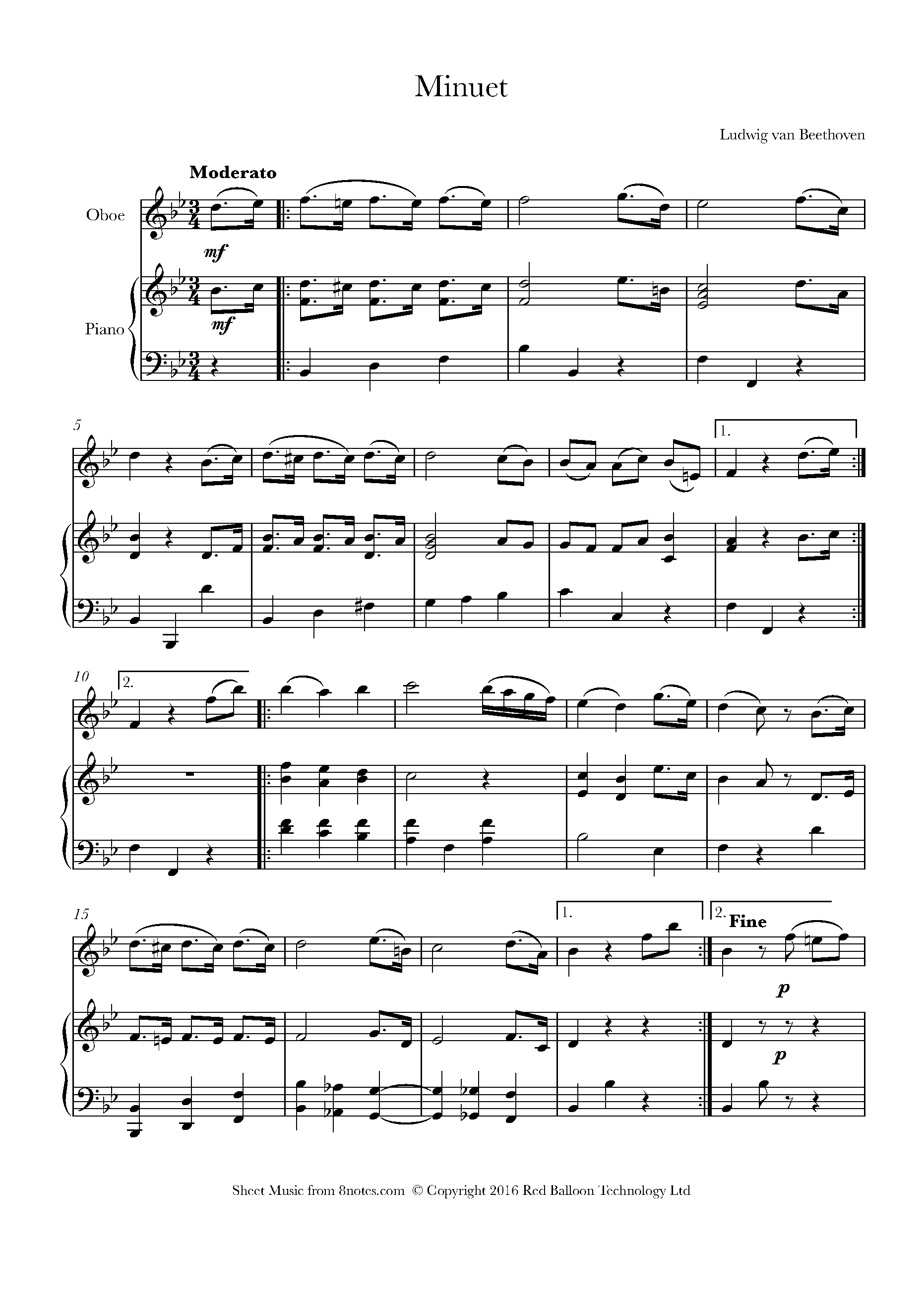 Beethoven Minuet In G Sheet Music For Oboe