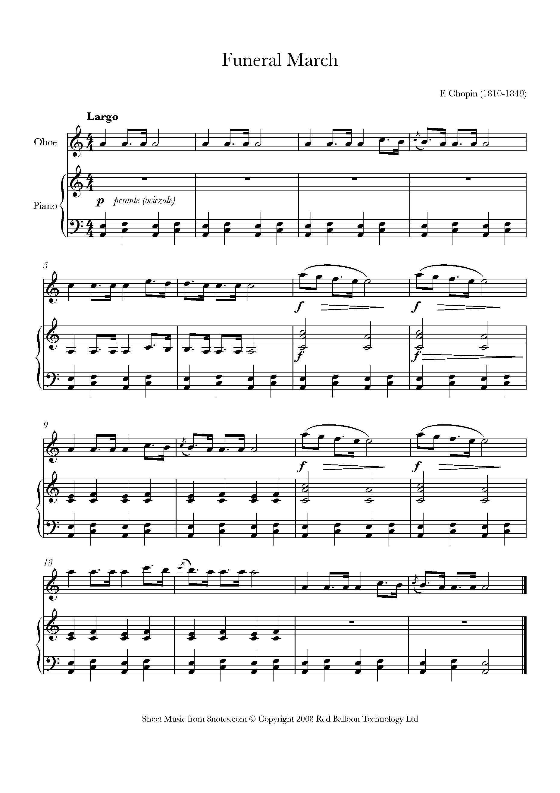 ﻿Chopin - Funeral March Sheet music for Oboe - 8notes.com