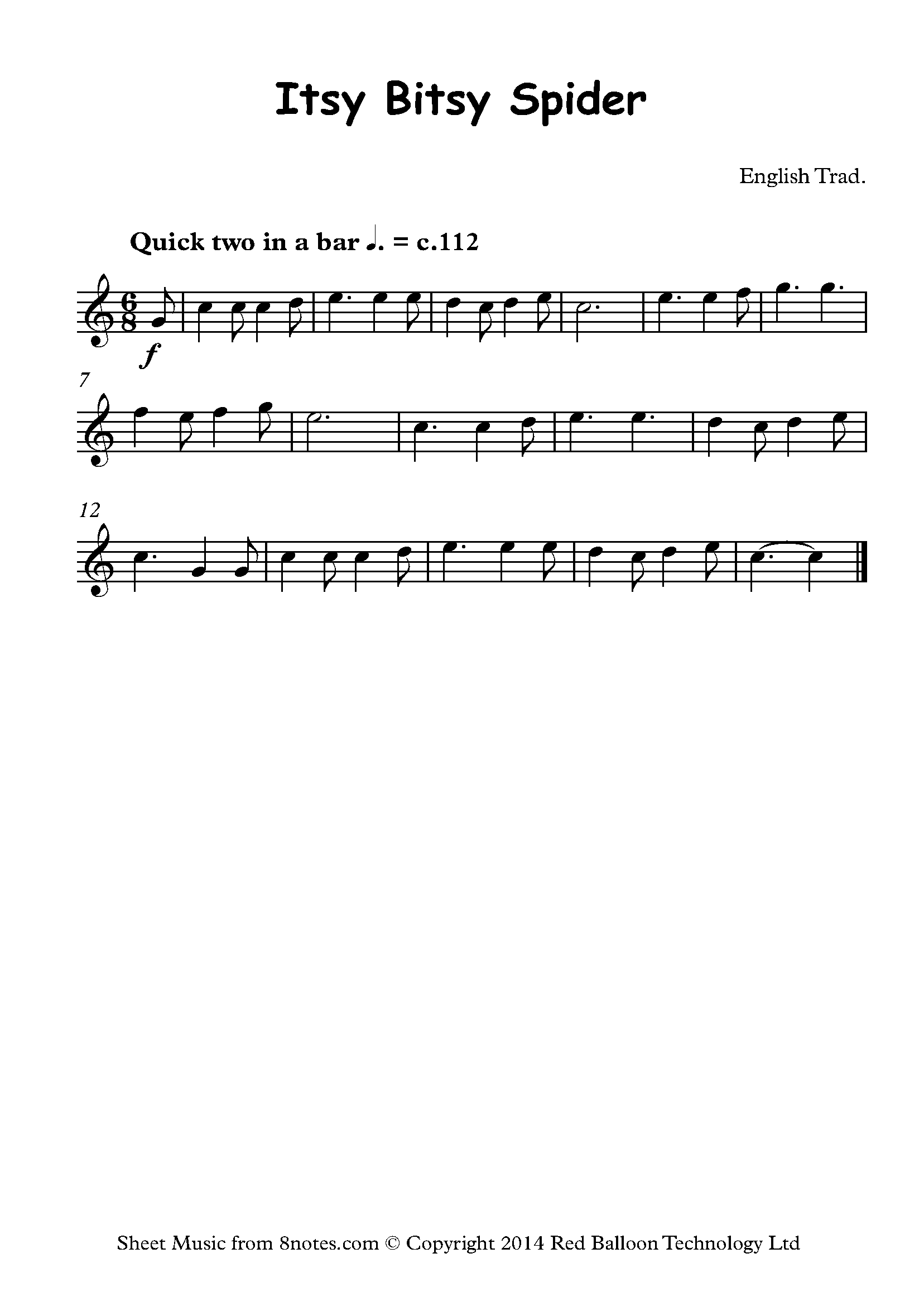 Itsy Bitsy Spider Sheet Music