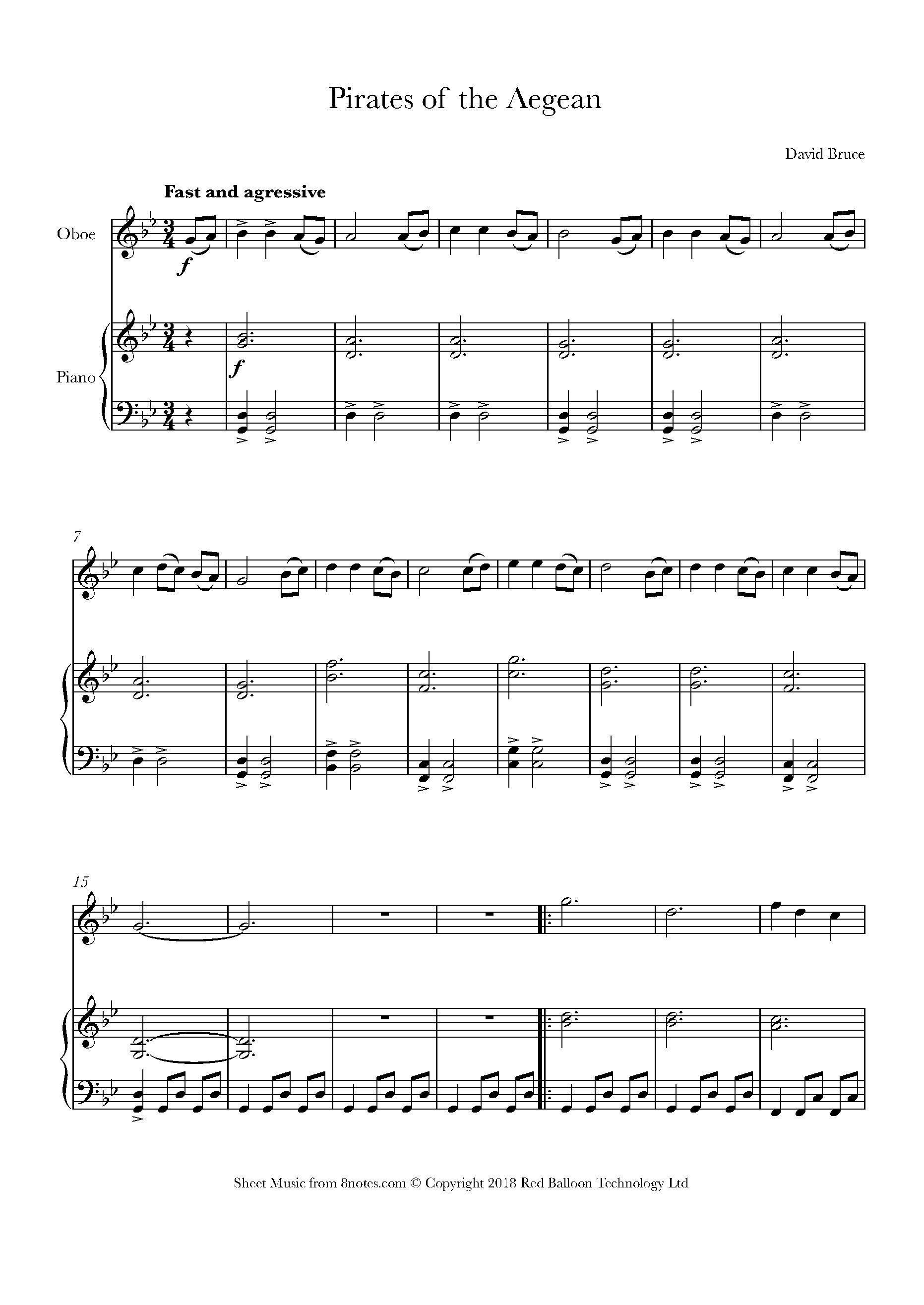 David Bruce - Pirates of the Aegean Sheet music for Oboe - 8notes.com