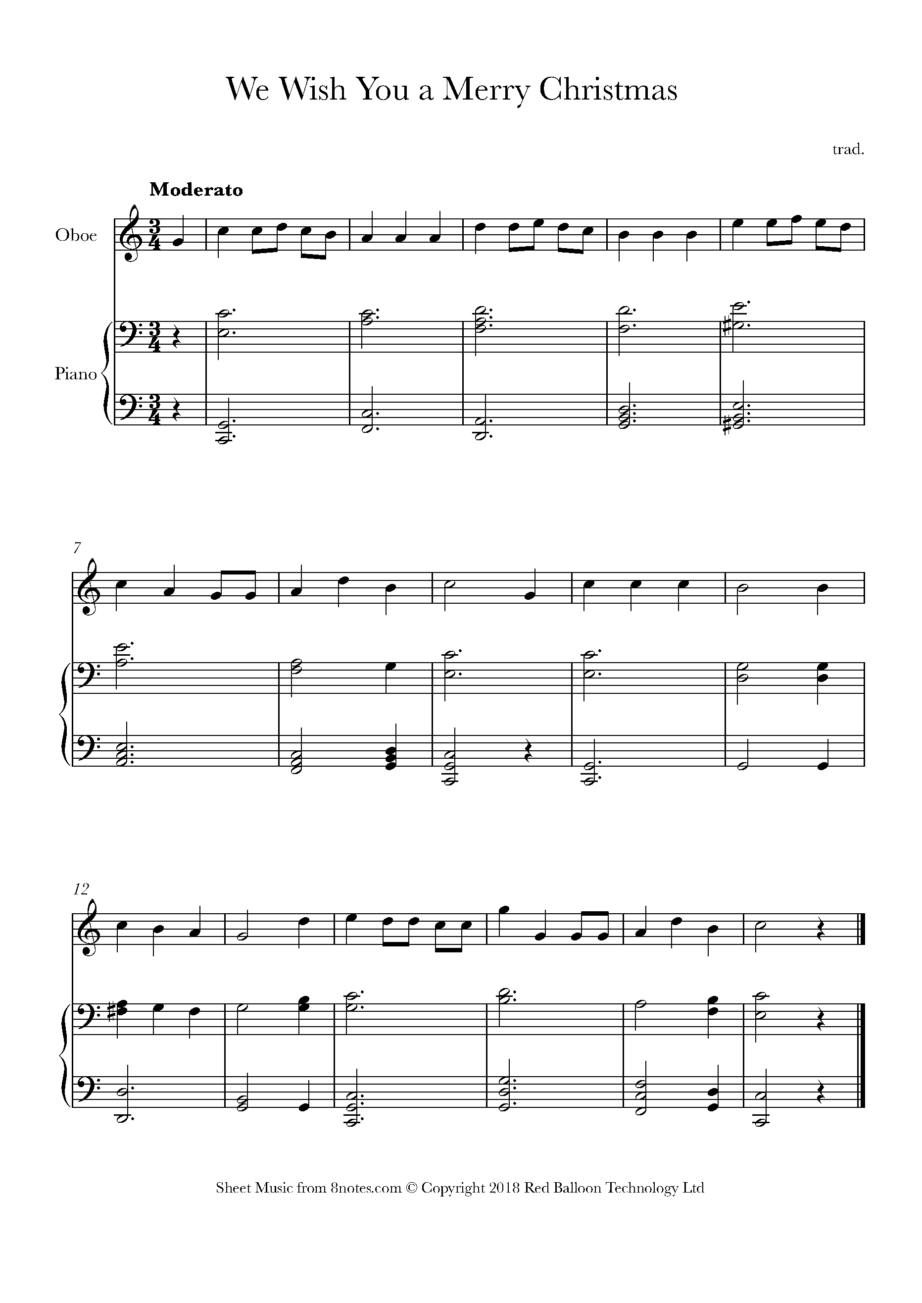 We wish you a merry christmas Sheet music for Oboe - 8notes.com