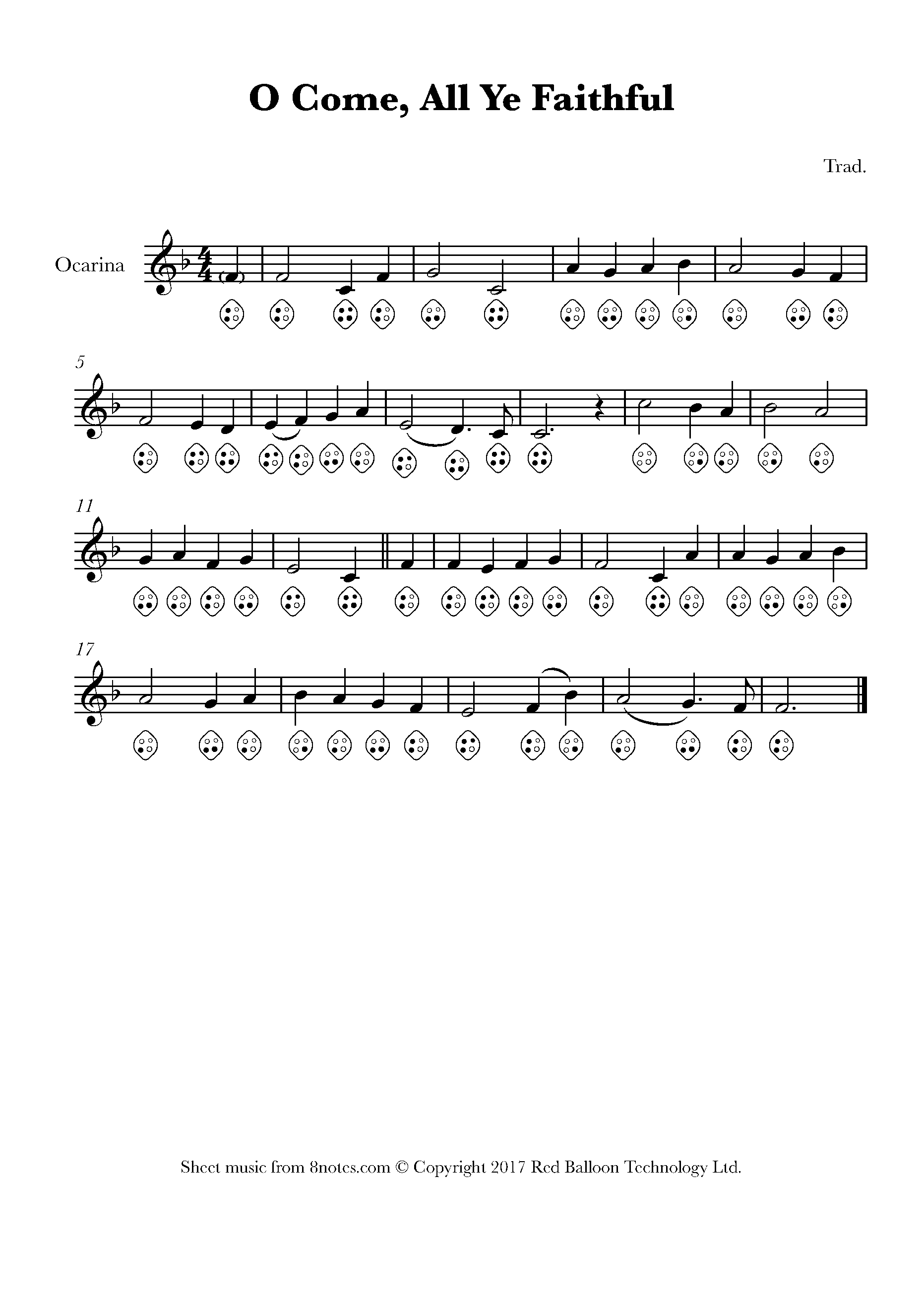 O Come, All Ye Faithful Sheet music for Ocarina - Four Hole - 8notes.com