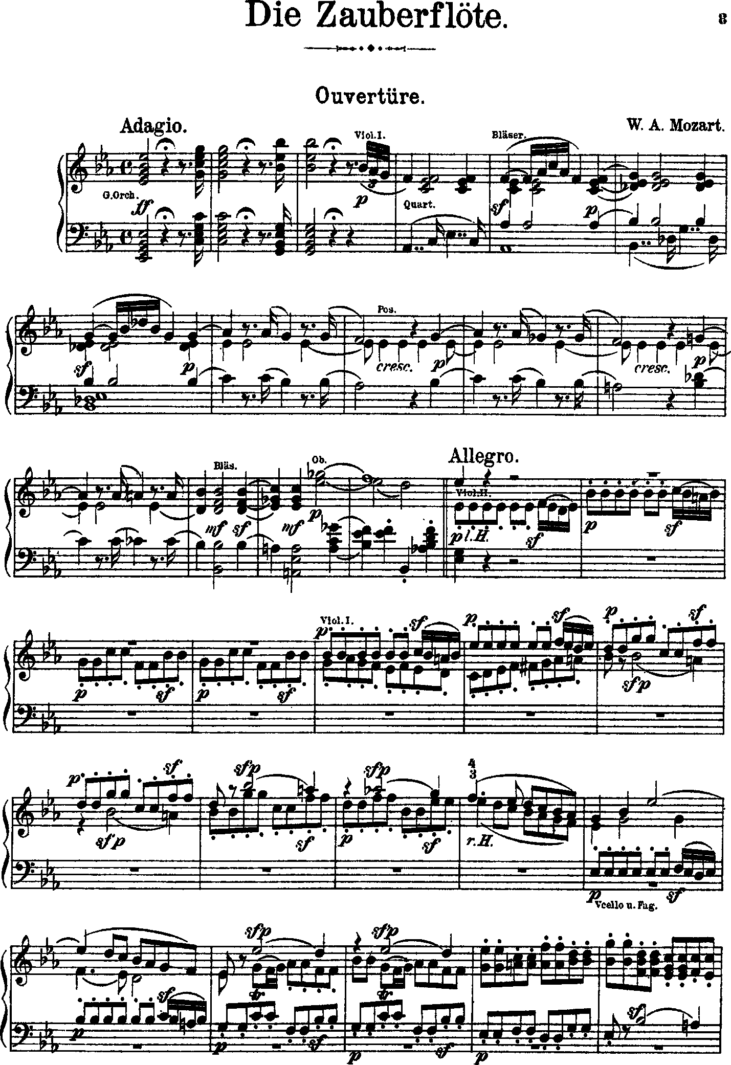 Mozart Wolfgang Amadeus The Magic Flute Die Zauberflote K620 Complete Sheet Music For 0527