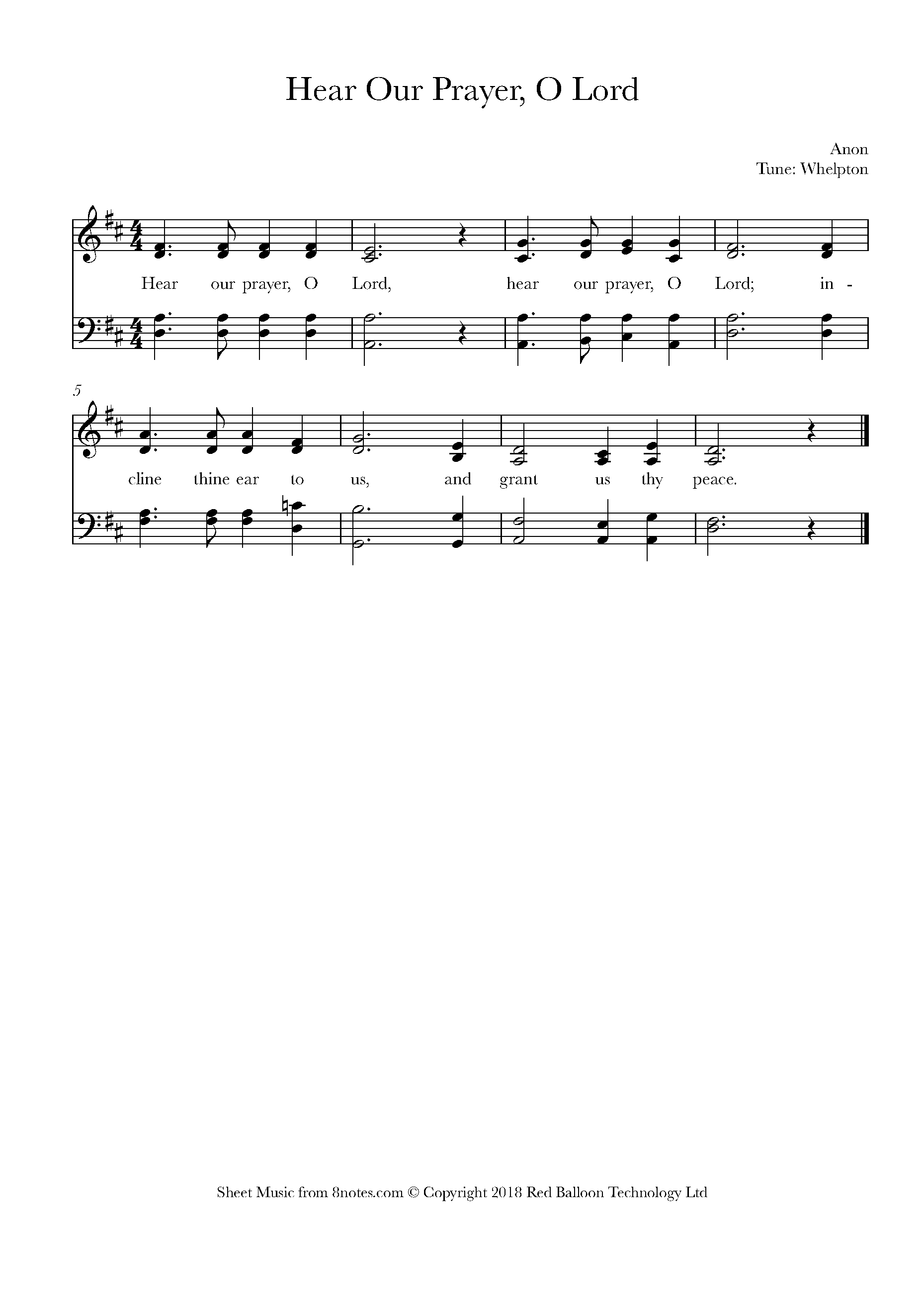 anon - Hear Our Prayer, O Lord Sheet music for Organ - 8notes.com