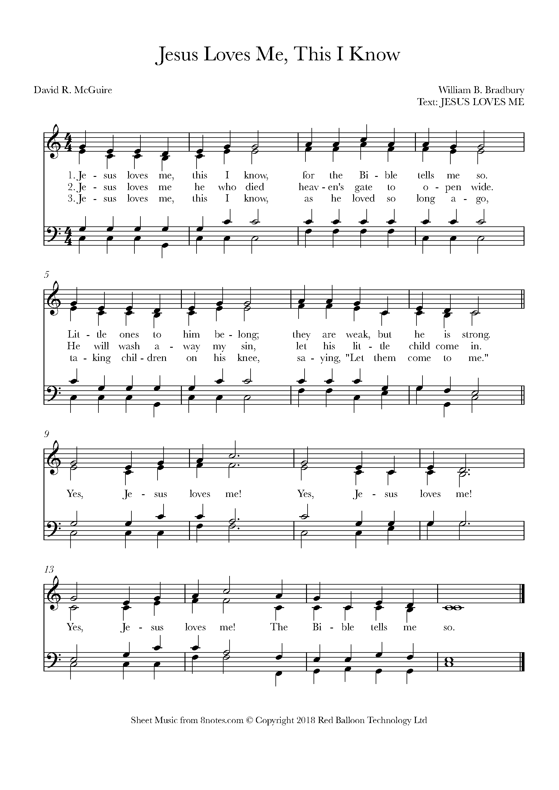 Bradbury - Jesus Loves Me, This I Know Sheet music for Organ - 8notes.com