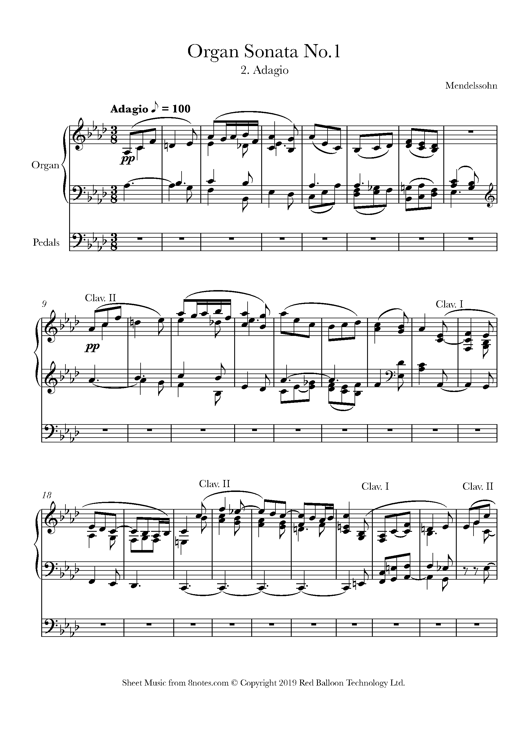 Mendelssohn - Organ Sonata No.1, 2nd Movement Sheet music for Organ ...