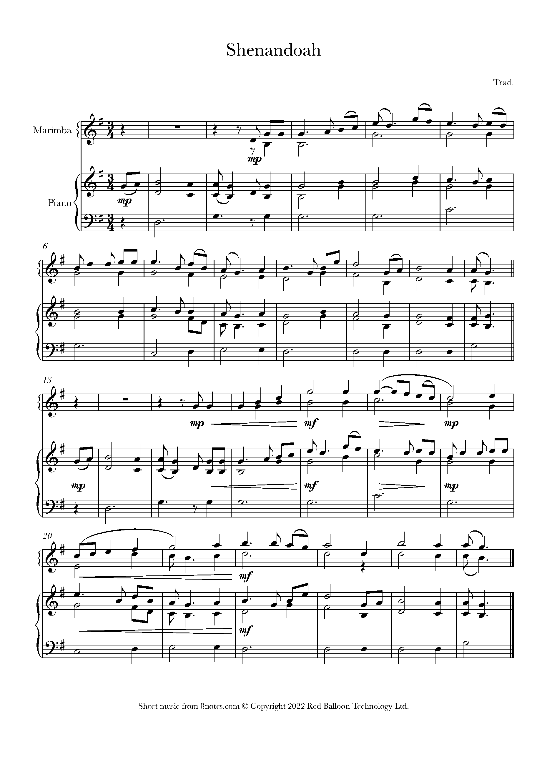 Shenandoah Sheet music for Percussion - 8notes.com