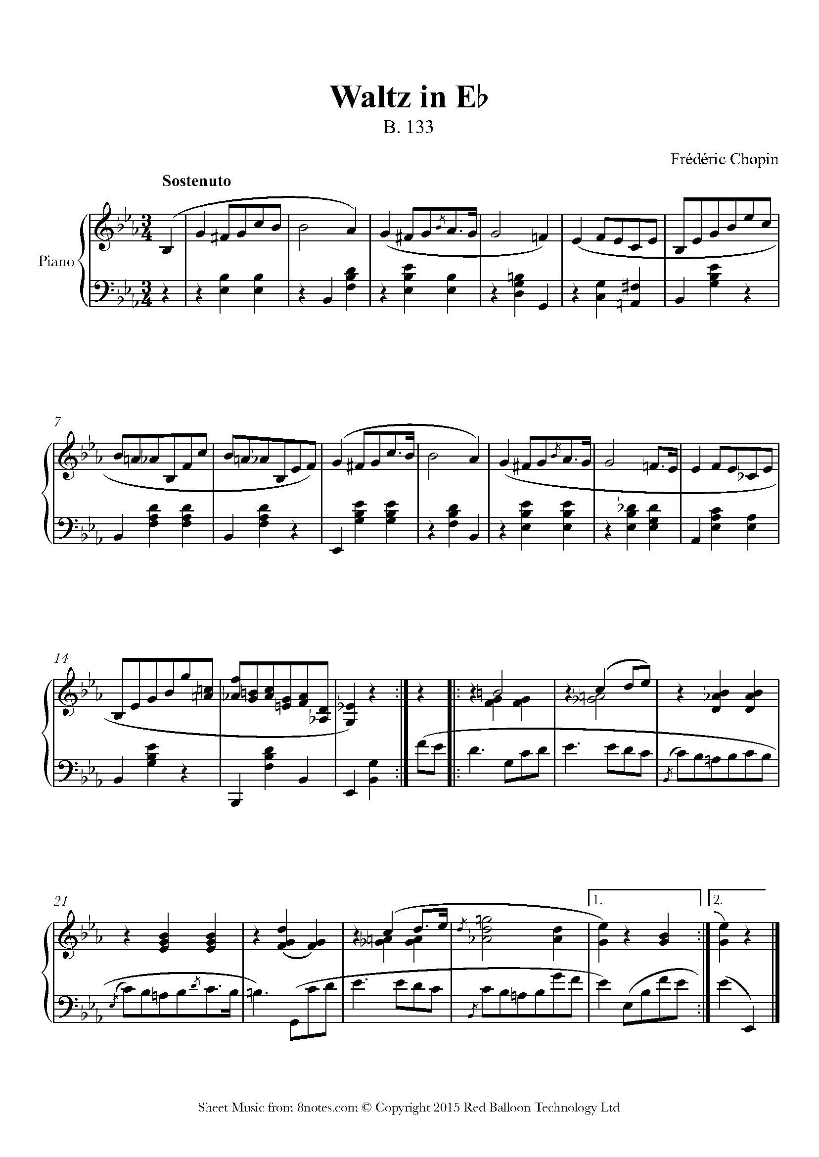 ﻿Chopin - Waltz In Eb B. 133 Sheet Music For Piano - 8notes.com