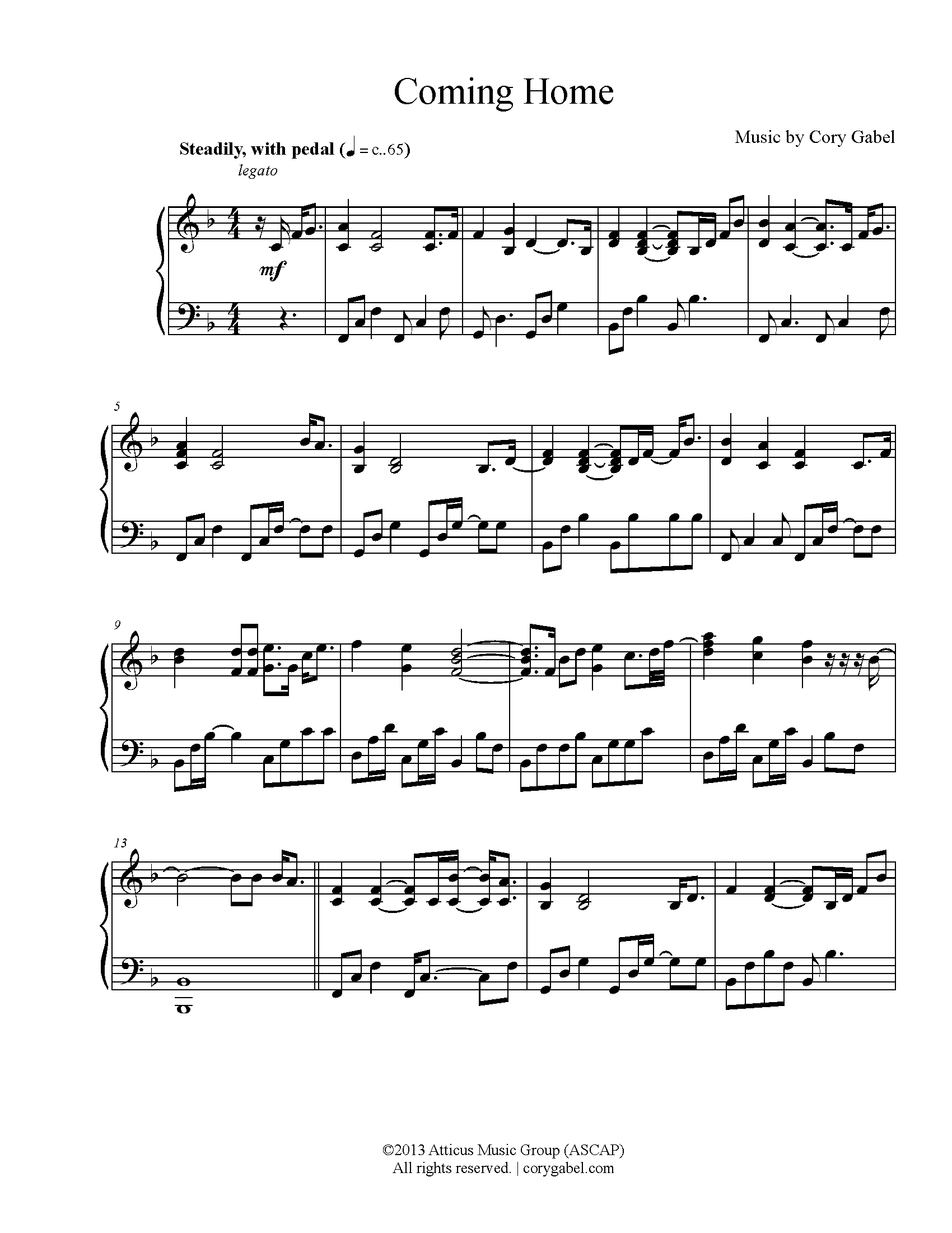 Cory Gabel - Coming Home Sheet music for Piano - 8notes.com