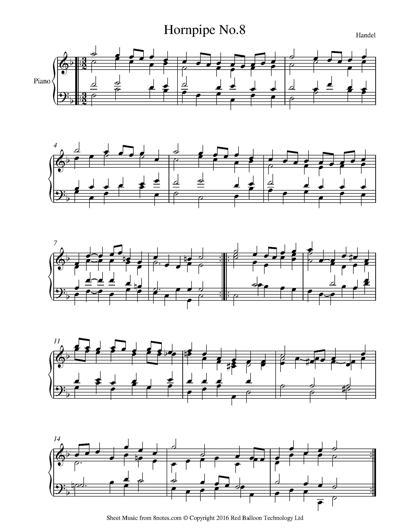 Handel - Hornpipe from Water Music Sheet music for Piano - 8notes.com