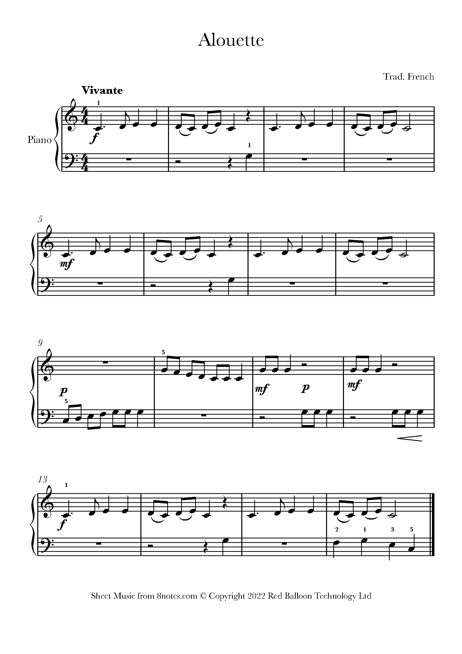 Alouette Sheet music for Piano - 8notes.com