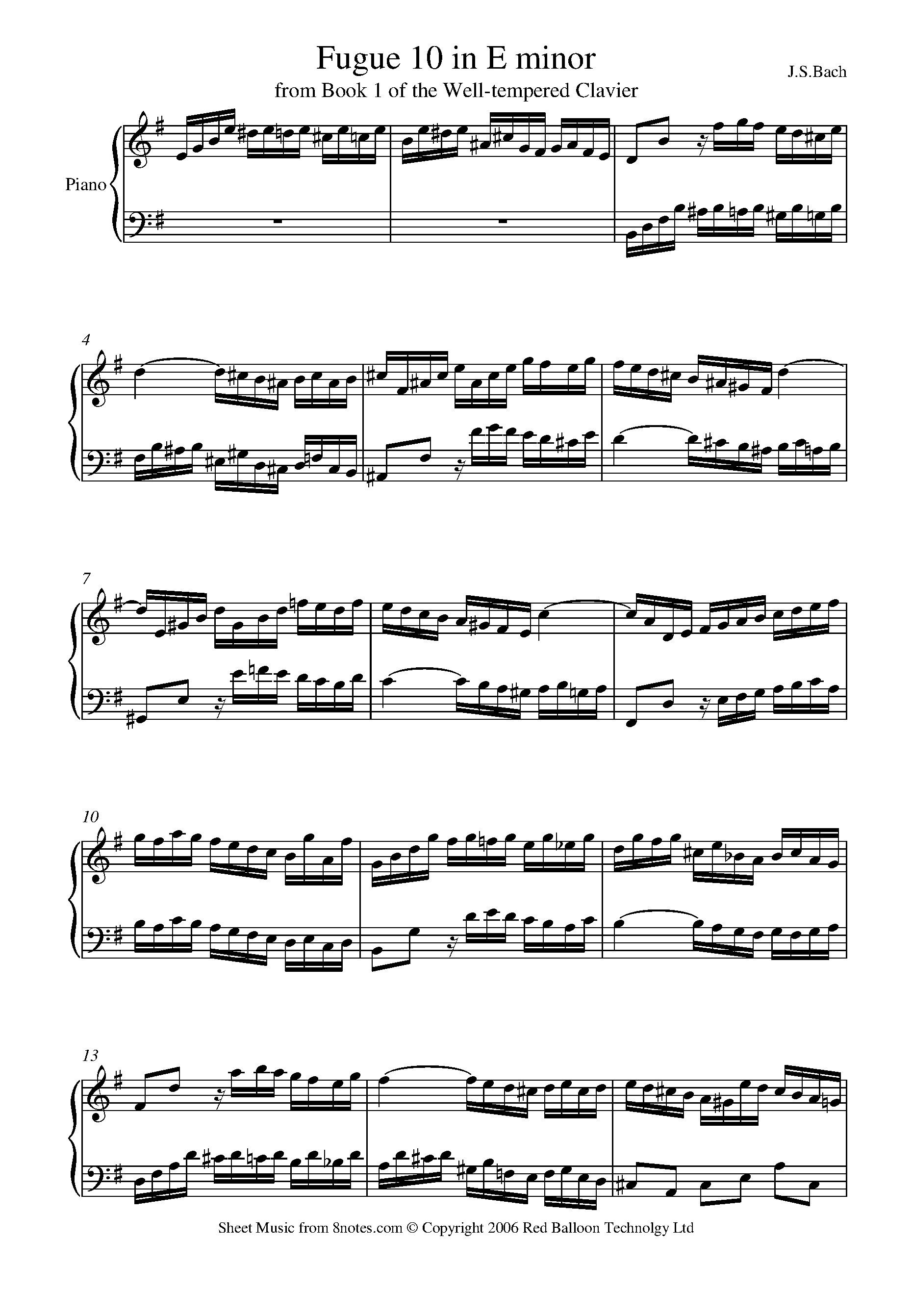 Bach - Fugue 10 in E minor BWV855 from 48 preludes and fugues Sheet ...