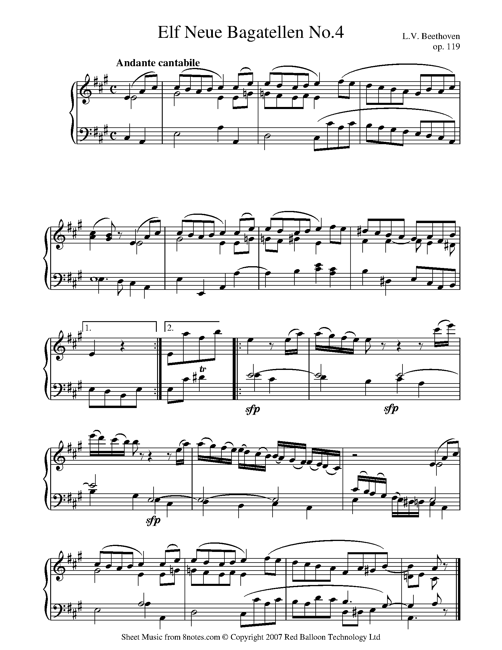 Beethoven - 11 Bagatelles Op.119 no.4 Sheet music for Piano - 8notes.com