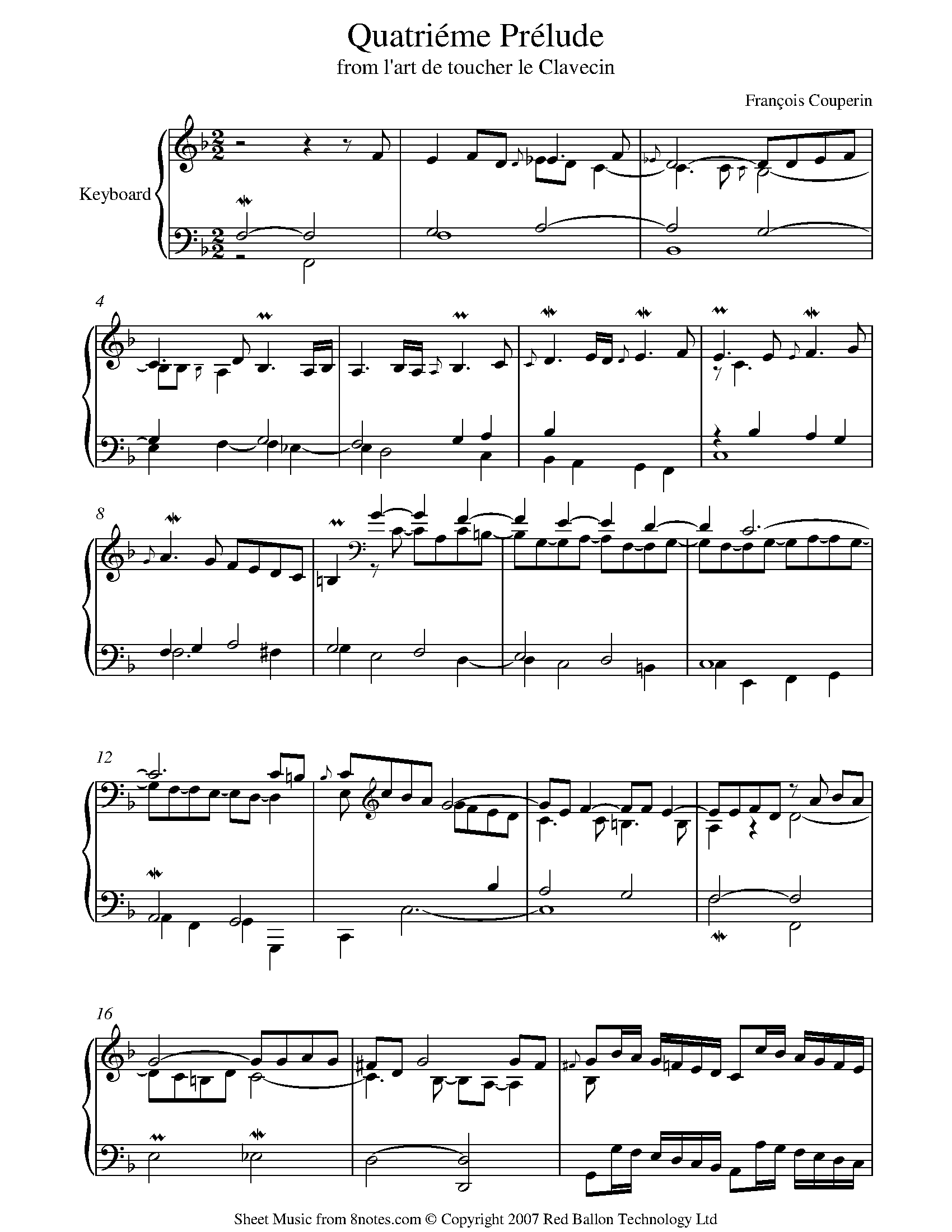 ﻿Couperin - Quatrieme Prelude from l'art de toucher le Clavecin Sheet ...