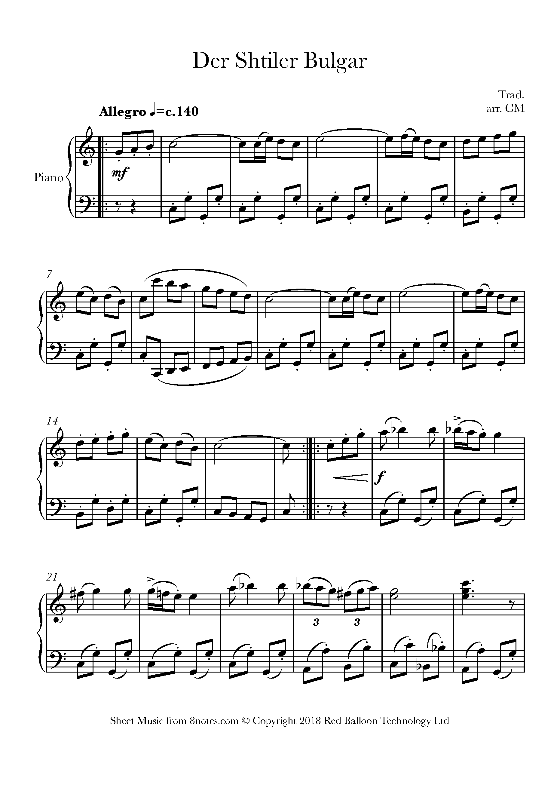 Der Shtiler Bulgar Sheet music for Piano - 8notes.com