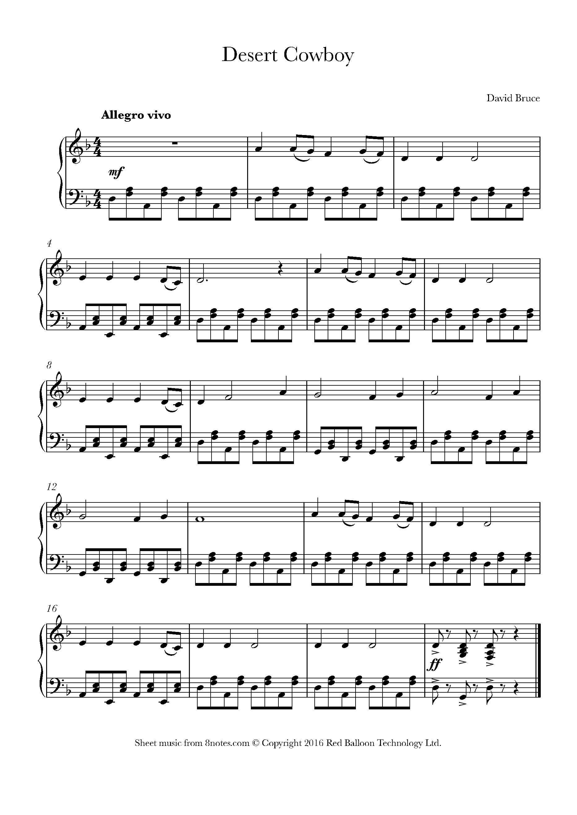 David Bruce - Desert Cowboy Sheet Music For Piano - 8notes.com