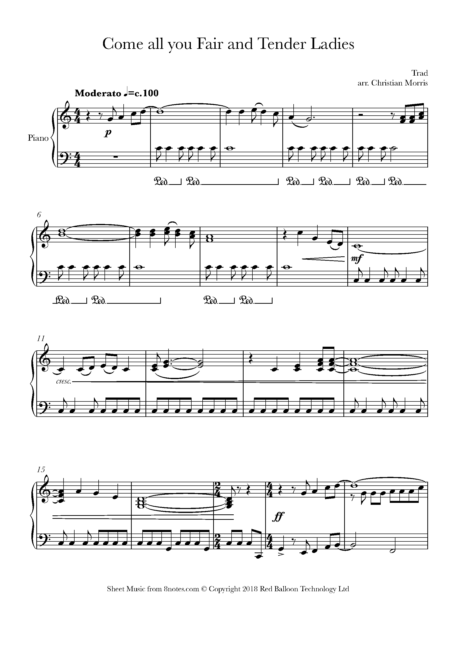 Come All You Fair and Tender Ladies Sheet music for Piano - 8notes.com