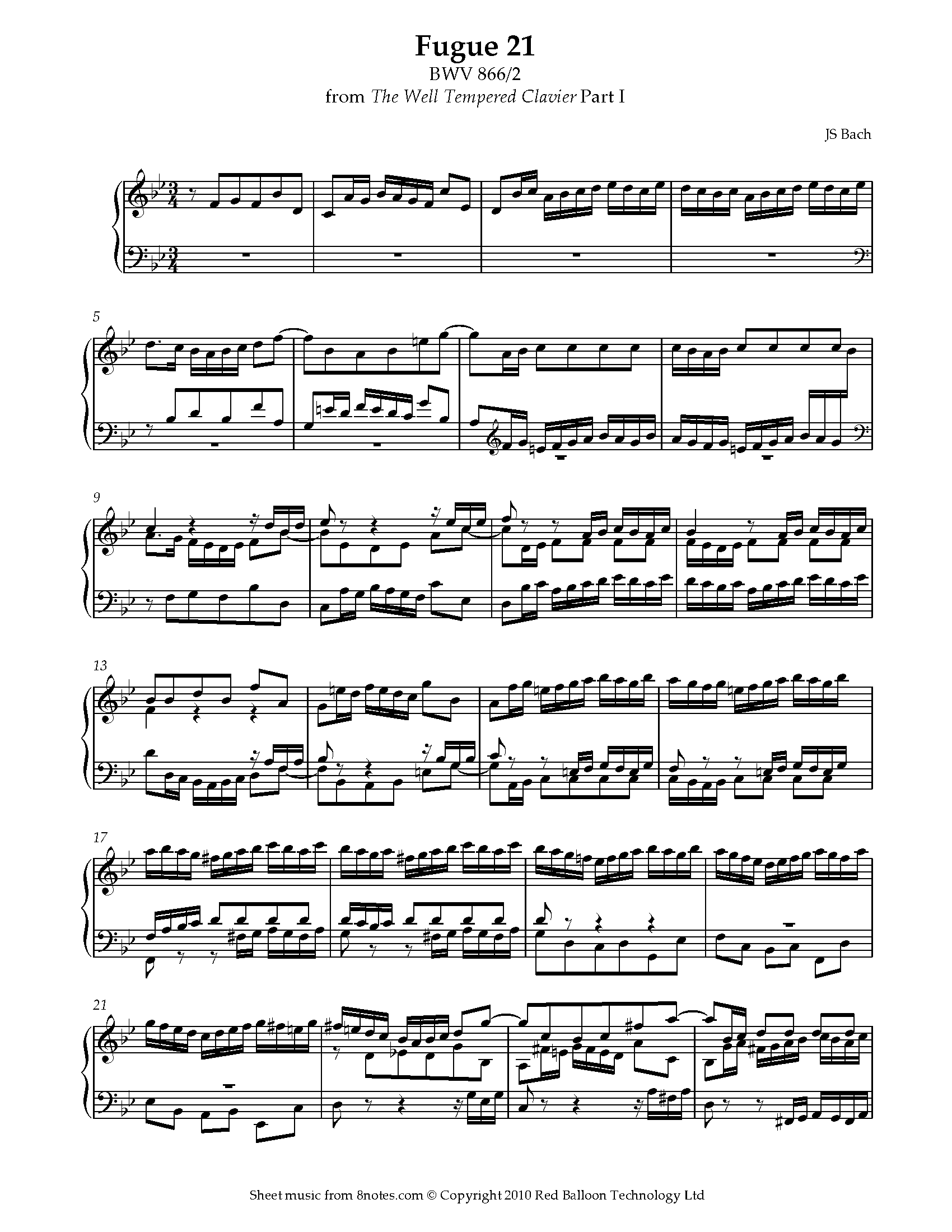 Bach - Fugue 21 from The Well Tempered Clavier BWV 866 -2 Sheet music ...