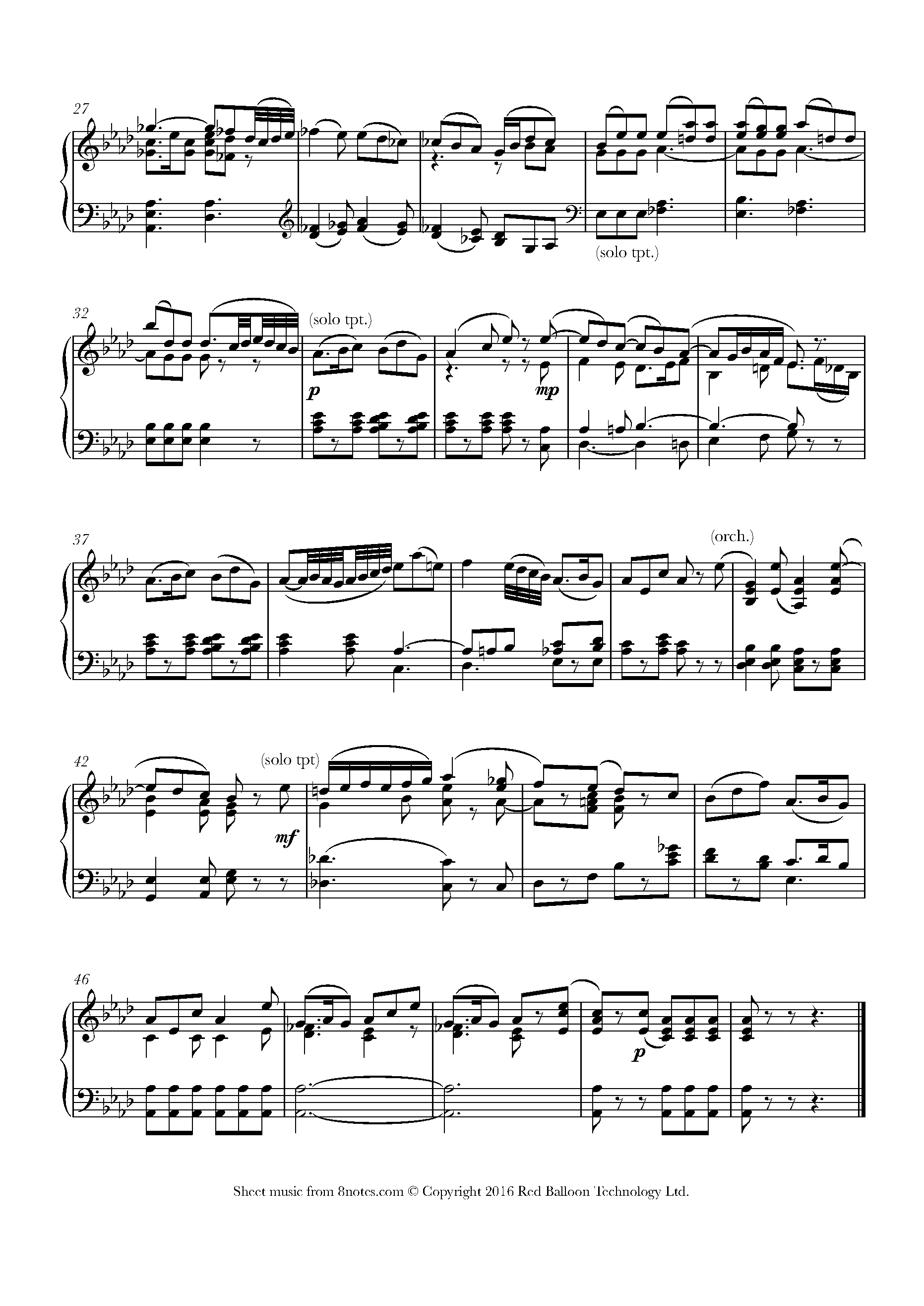 Haydn - Trumpet Concerto 2nd Mvt Theme Sheet Music For Piano - 8notes.com