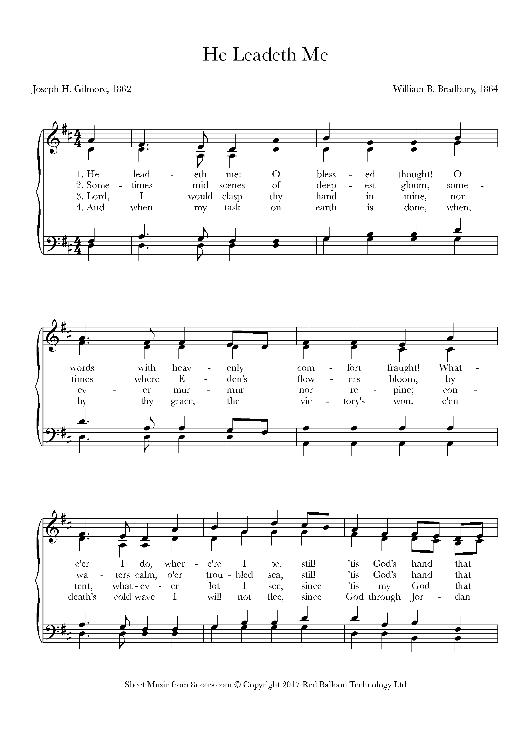 Bradbury - He Leadeth Me Sheet music for Piano - 8notes.com