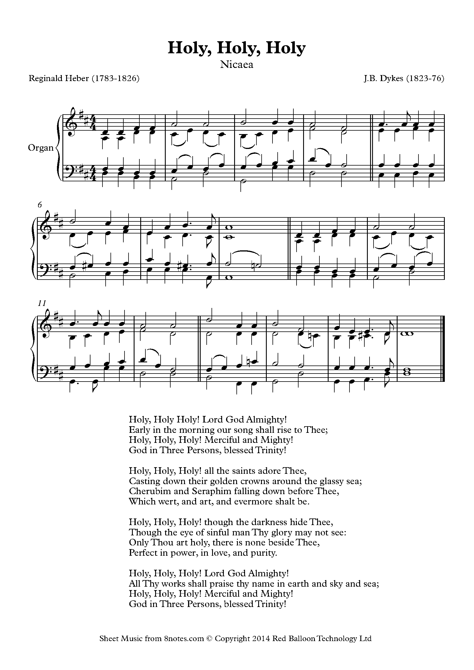 Dykes - Holy, Holy, Holy (Nicaea) Sheet Music For Piano - 8notes.com