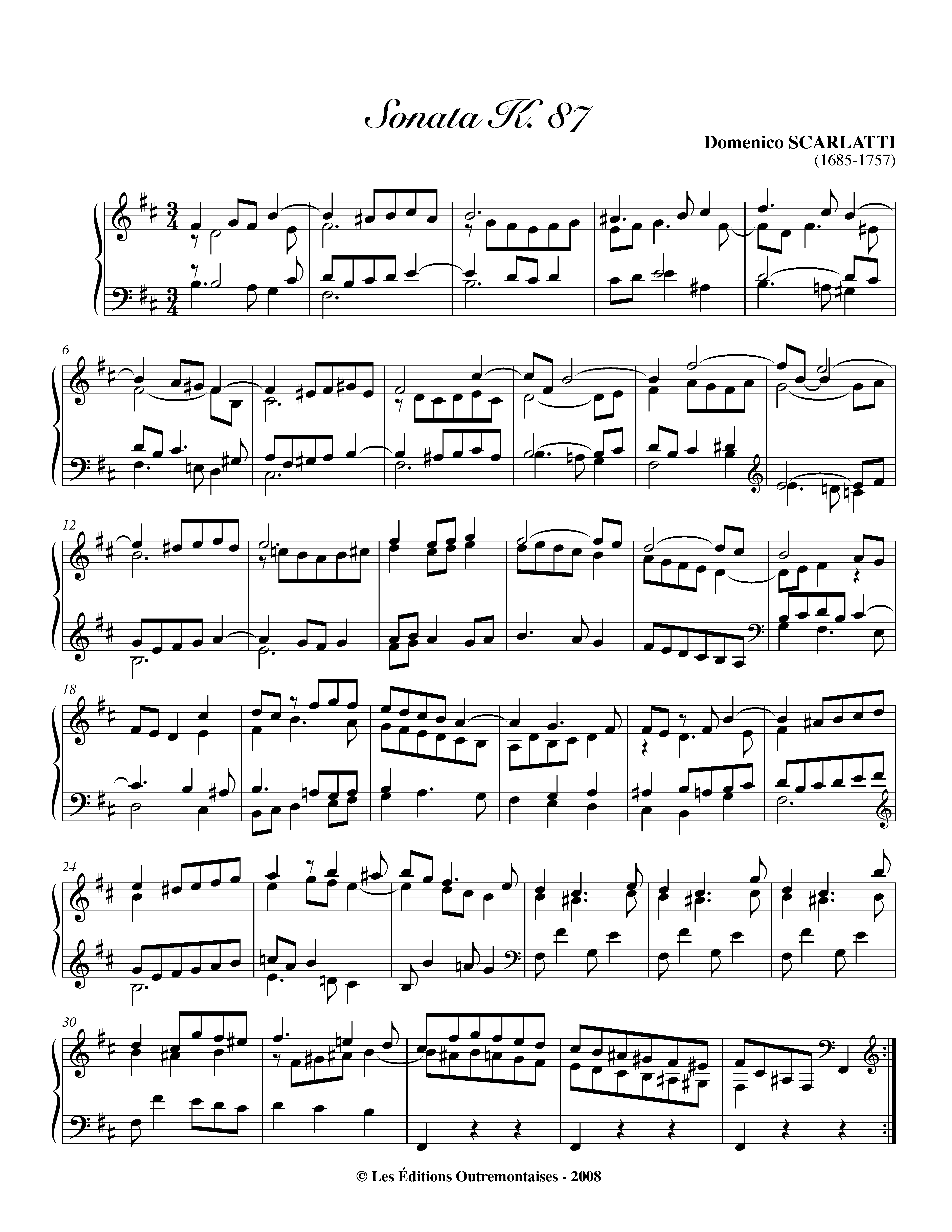 Scarlatti, Domenico - Keyboard Sonata in B minor, K.87 Sheet music for ...