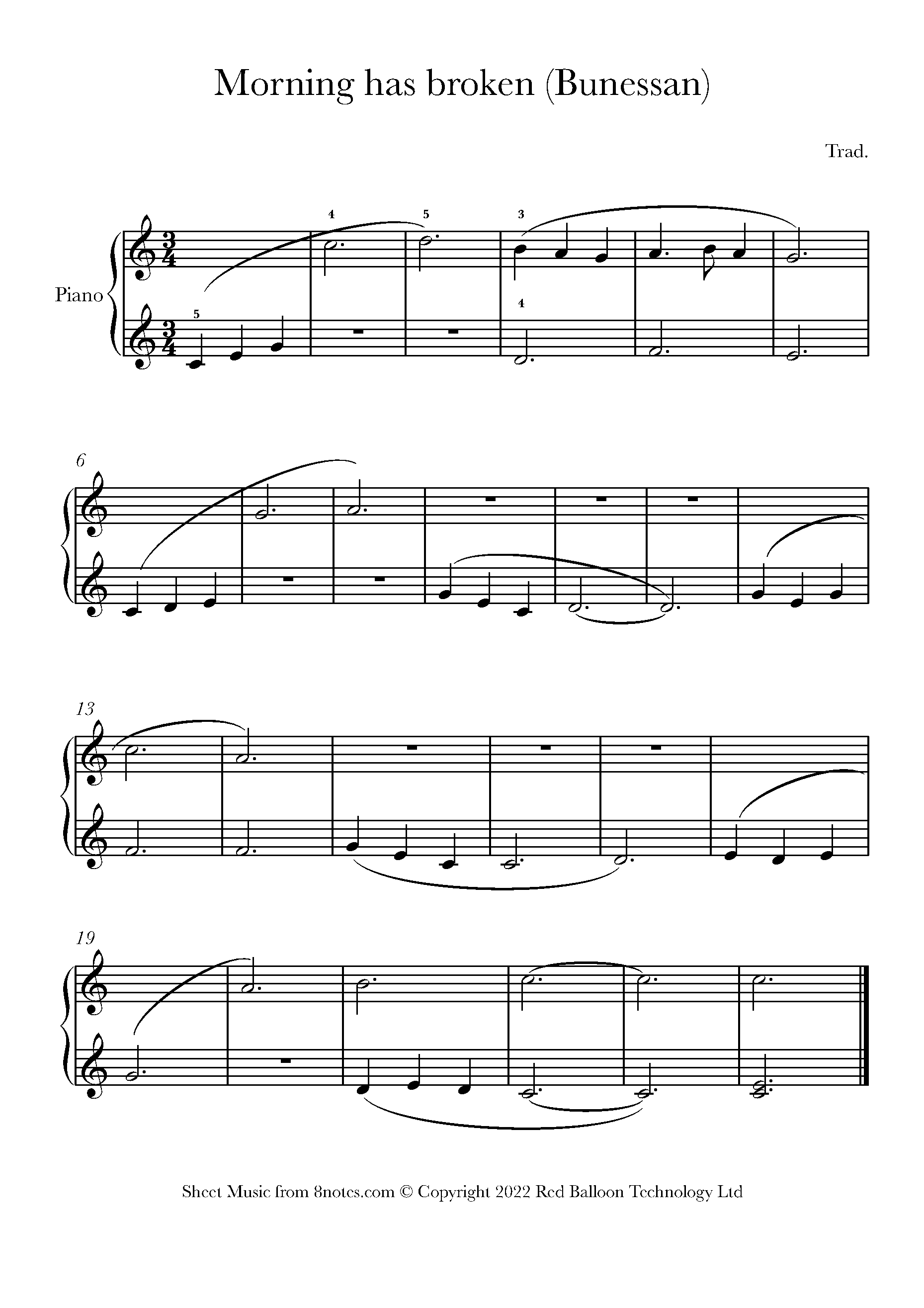 Cat Stevens Morning Has Broken Bunessan Beginner Sheet Music For Piano