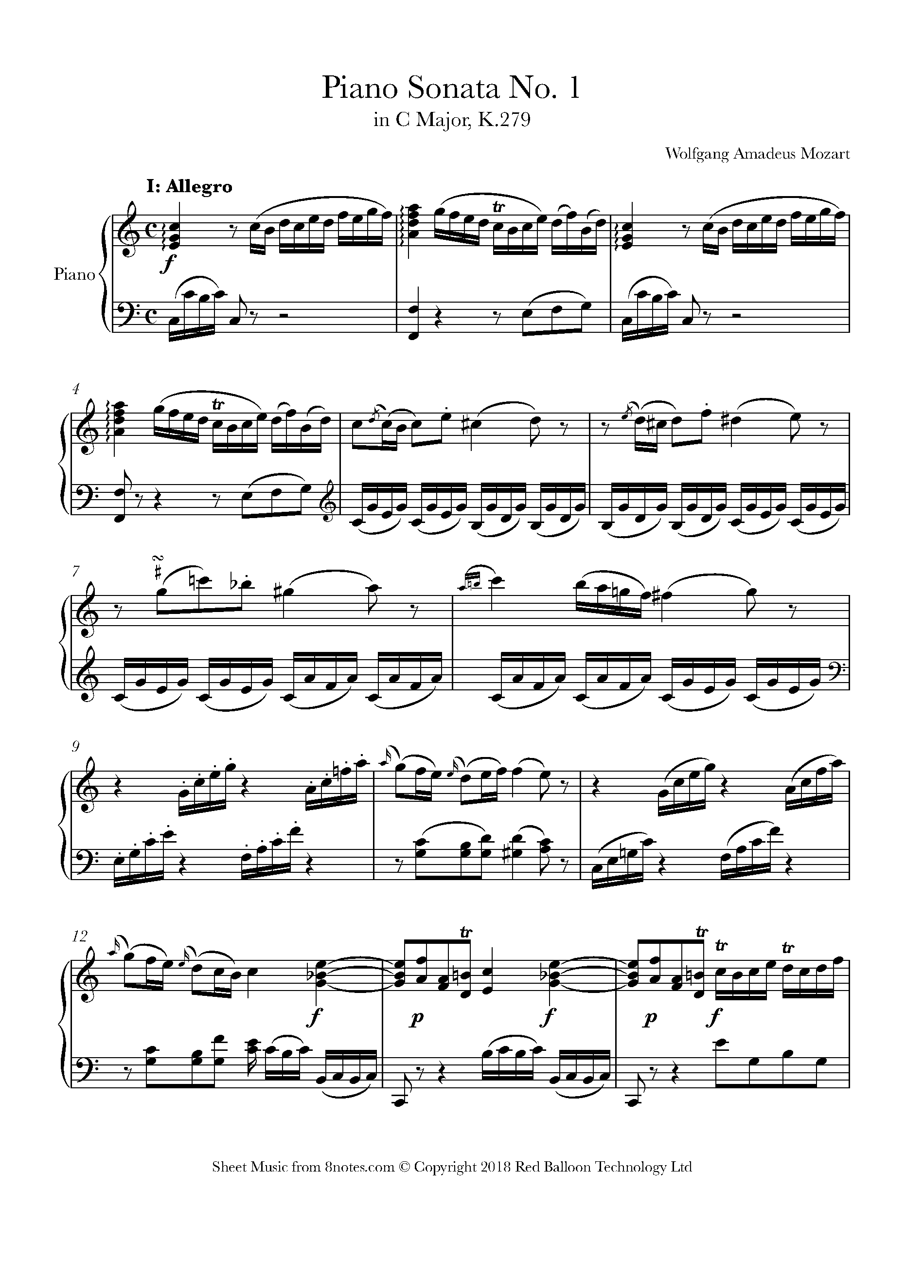 Mozart - Piano Sonata No. 1 in C Major, K. 279 1st movement Sheet music